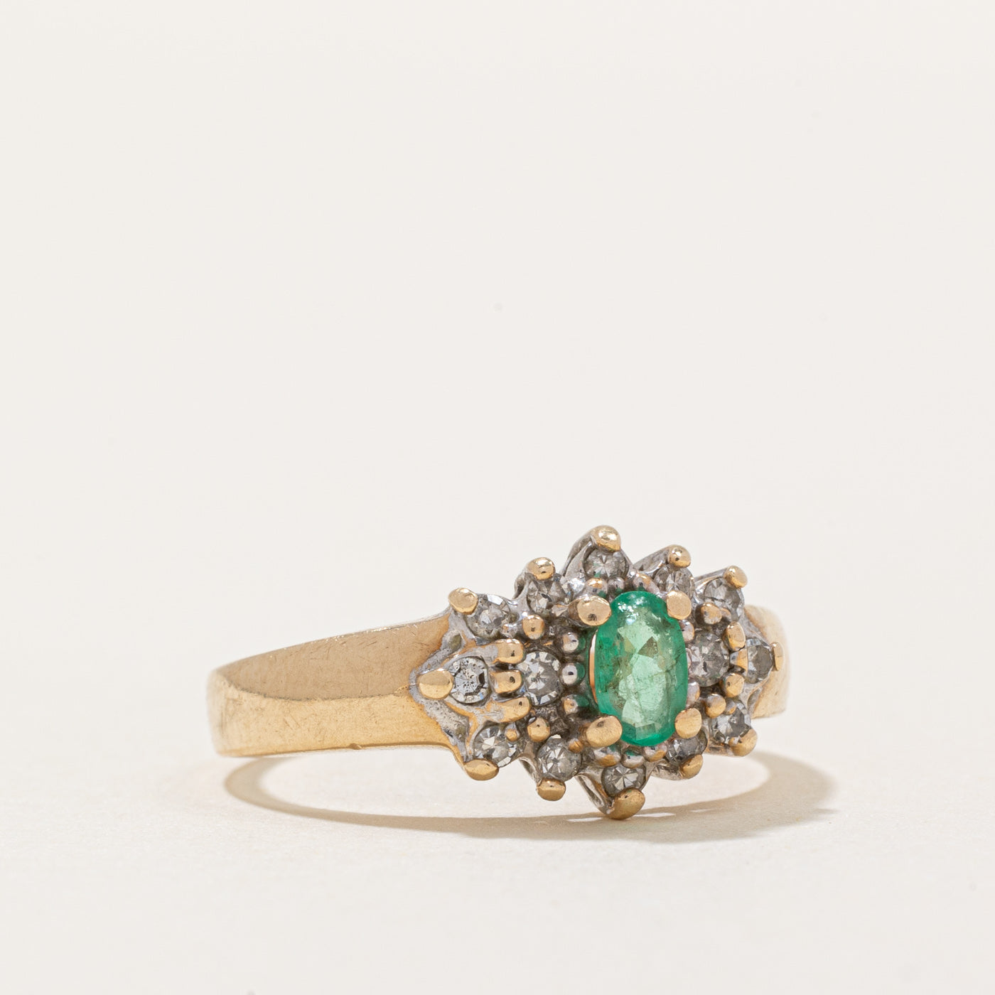 Emerald and Diamond Ring - 0.16ct Emerald with 0.14ctw Diamond Accents - Size 6 - Elegant Wedding, Engagement, or Anniversary Jewelry Gift for Women