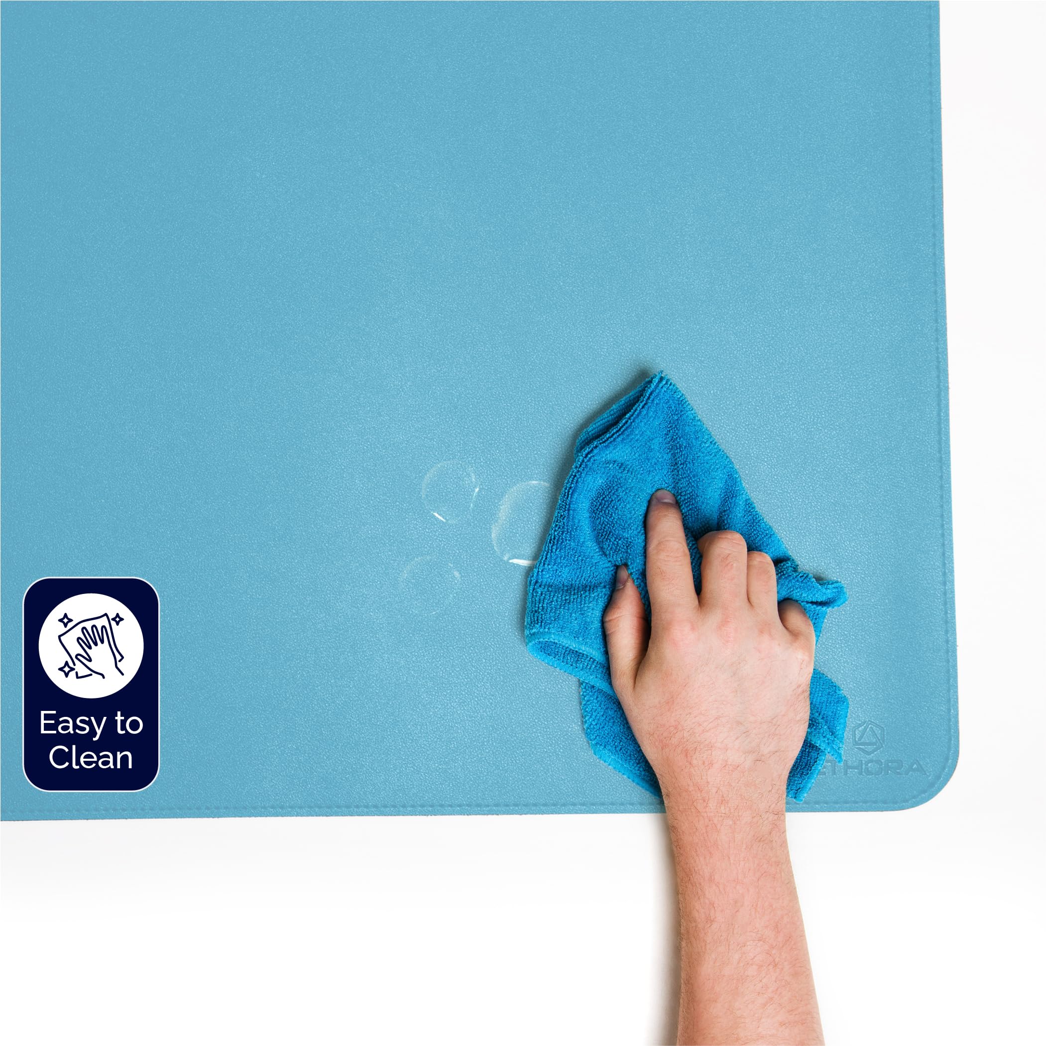 Premium Non-Slip Leather Desk Mat with Stitched Edges - Waterproof PU Desk Pad for Computer, Home Office & Vanity Makeup - Turquoise Small Size for Enhanced Workspace Comfort