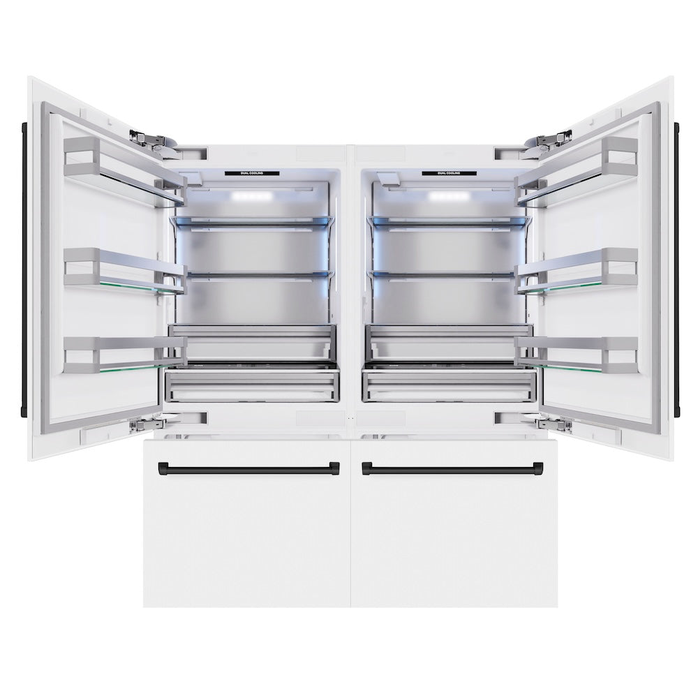 ZLINE Autograph Edition 72-Inch French Door Built-In Refrigerator with Bottom Freezer - 39.6 cu.ft Capacity, Water Dispenser & Ice Maker - White Matte with Matte Black Accents (RBITZ WM 72 MB) - Perfect for Modern Kitchens and Open-Concept Homes