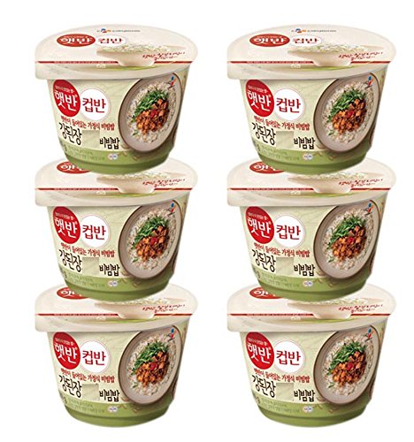CJ Hetbahn Cupbahn Microwavable Instant Rice with Soybean Paste Bibimbap Soup - 6 Pack | Quick Korean Meal for Office Lunch, Travel & Emergency Food