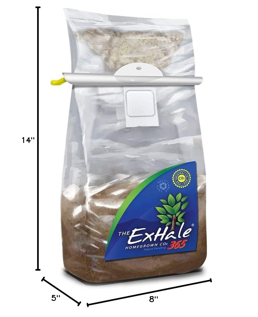 Exhale Homegrown CO2 365 - Self-Activated CO2 Bag (4 Pack, 4lbs) for Indoor Grow Tents & Rooms - Includes Hanger & Twin Canaries Chart - Perfect for Hydroponics, Greenhouse, and Plant Cultivation