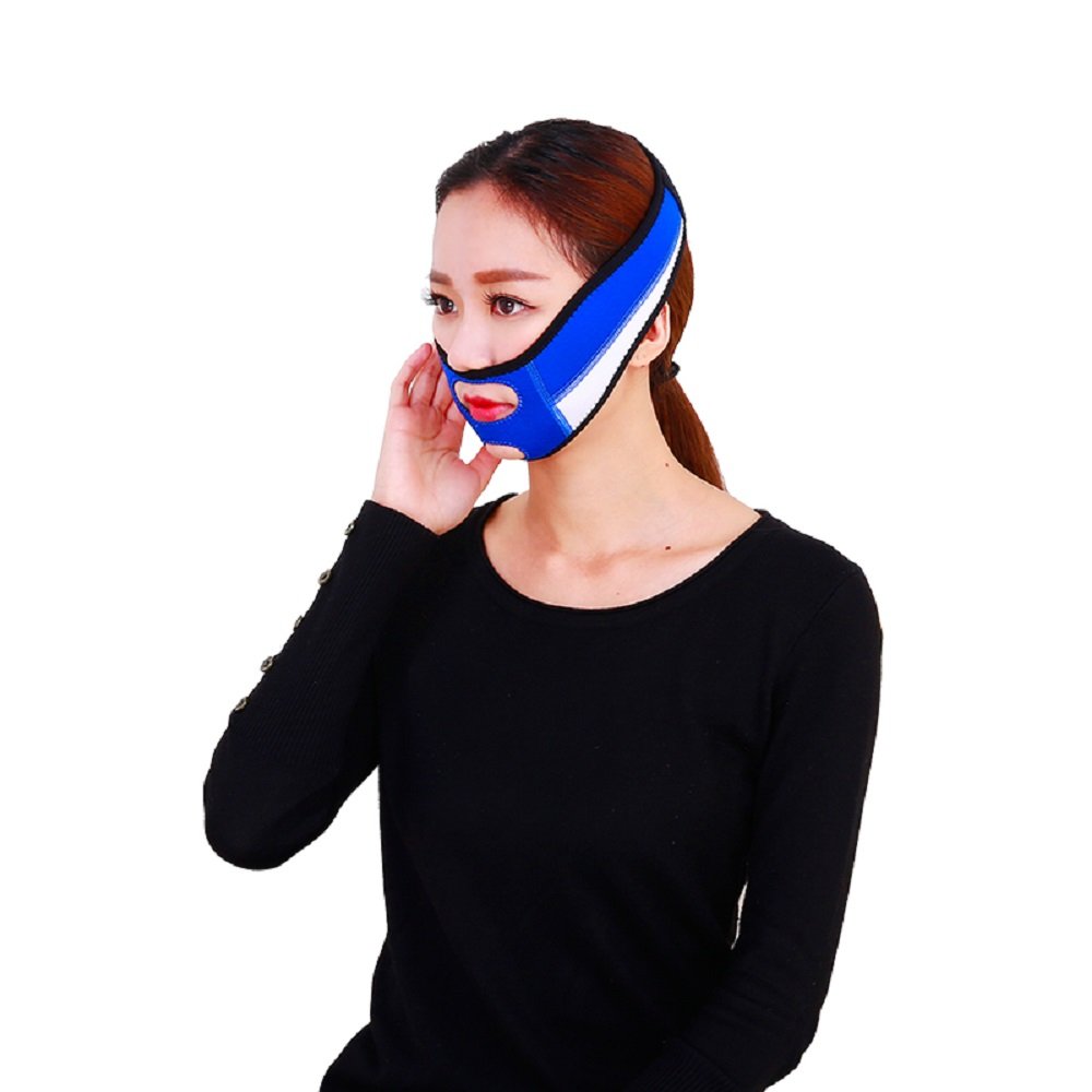 MELADY® Anti Wrinkle Jawline Lifting Belt - Lightweight & Breathable Face Slimming Mask for Double Chin Reduction & V-Shape Facial Contouring (Blue) | Perfect for Home Use, Gym Workouts & Travel