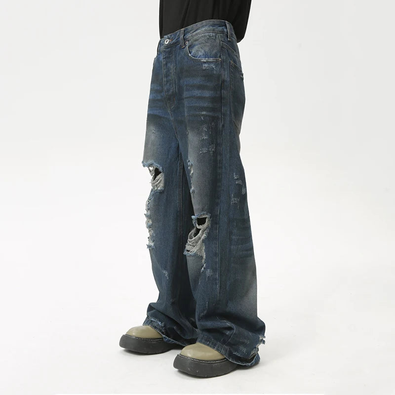 American Style Loose Fit Men's Denim Jeans - Casual Straight Leg Distressed Zipper Pants for Men | Trendy Summer Fashion (9C6087) | Perfect for Streetwear, Daily Wear & Casual Outings