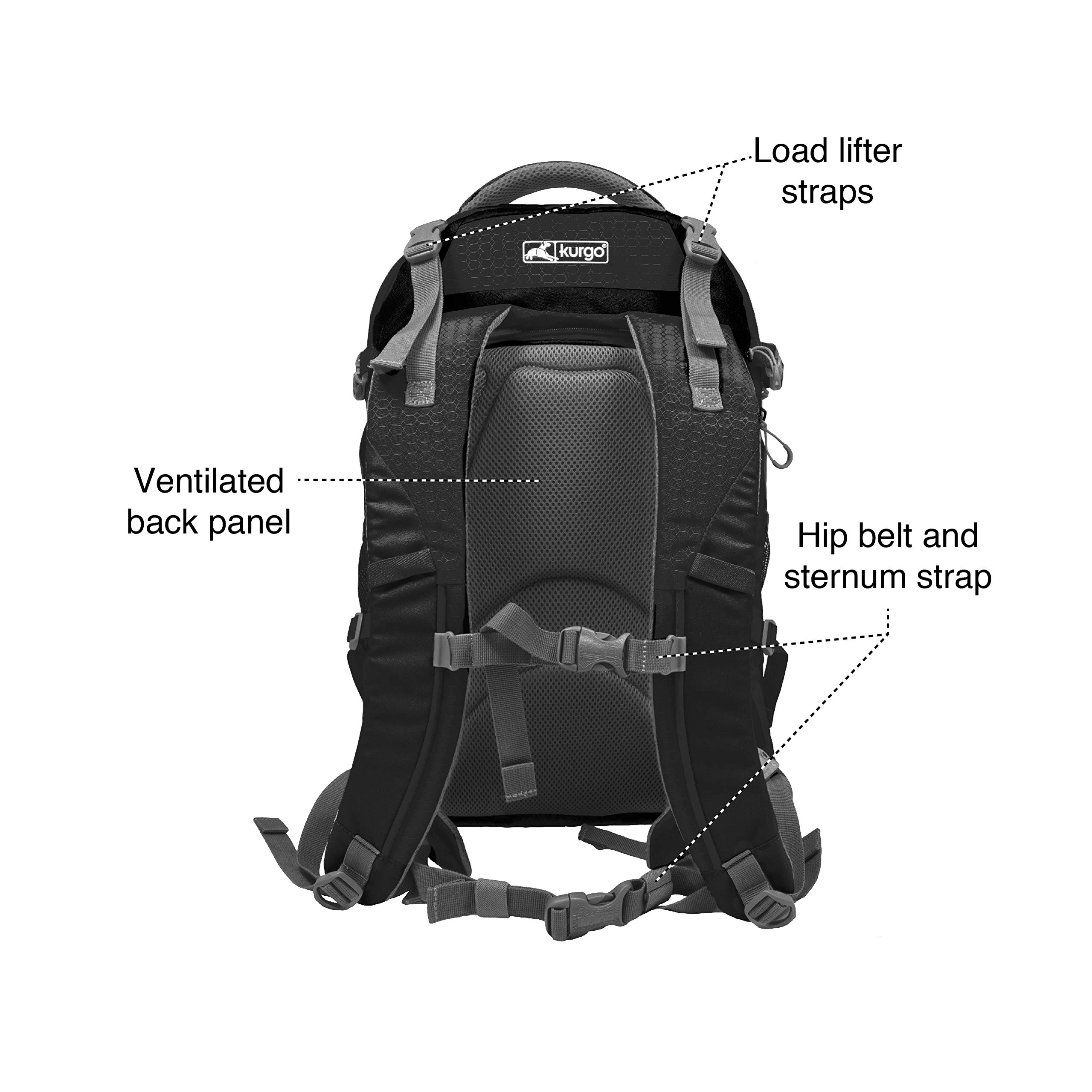 Kurgo G-Train Dog Carrier Backpack for Small Pets - Hiking, Camping & Travel Pet Carrier with Chest Straps & Hip Belt - Reflective, Waterproof Bottom & 2 Water Bottle Sleeves (Black) - Perfect for Outdoor Adventures, Air Travel & Daily Commutes