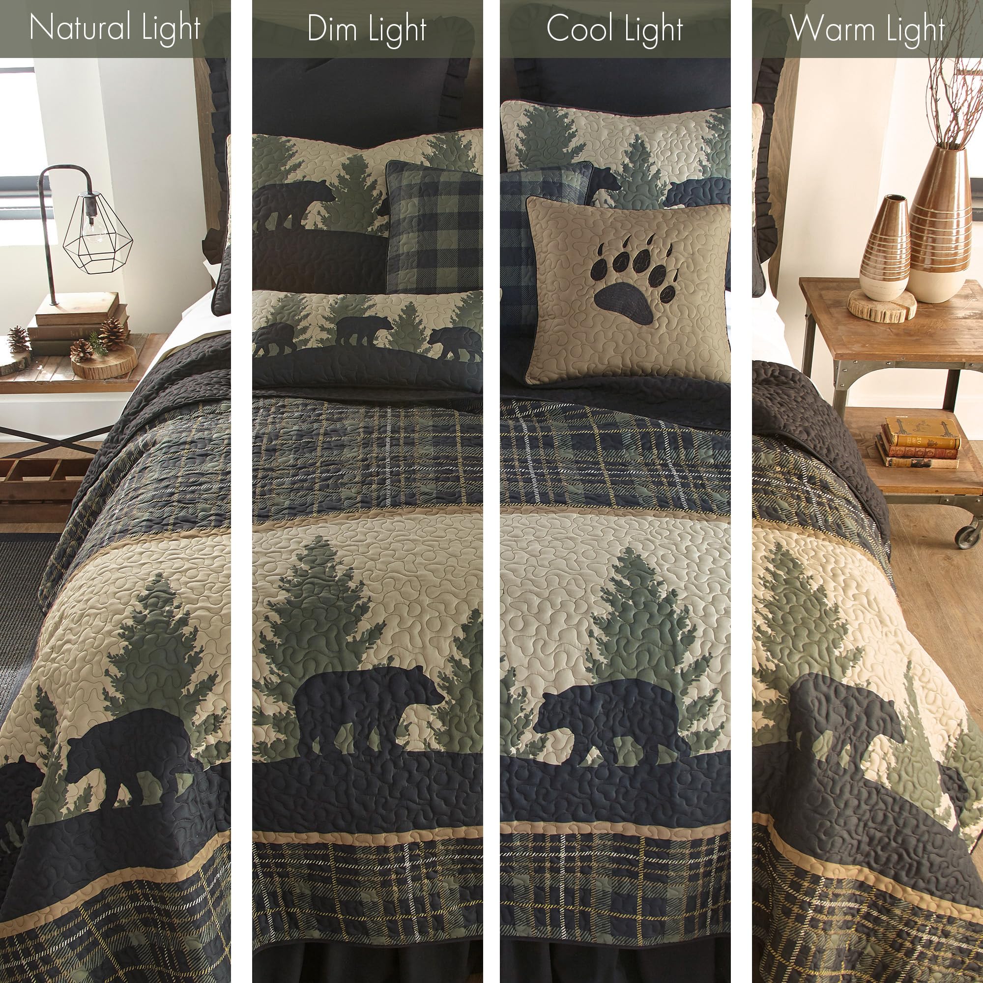 Donna Sharp King Quilt - Bear Walk Plaid Lodge Quilt with Bear Pattern - Machine Washable - Cozy Cabin Bedding for Winter Nights & Rustic Home Decor