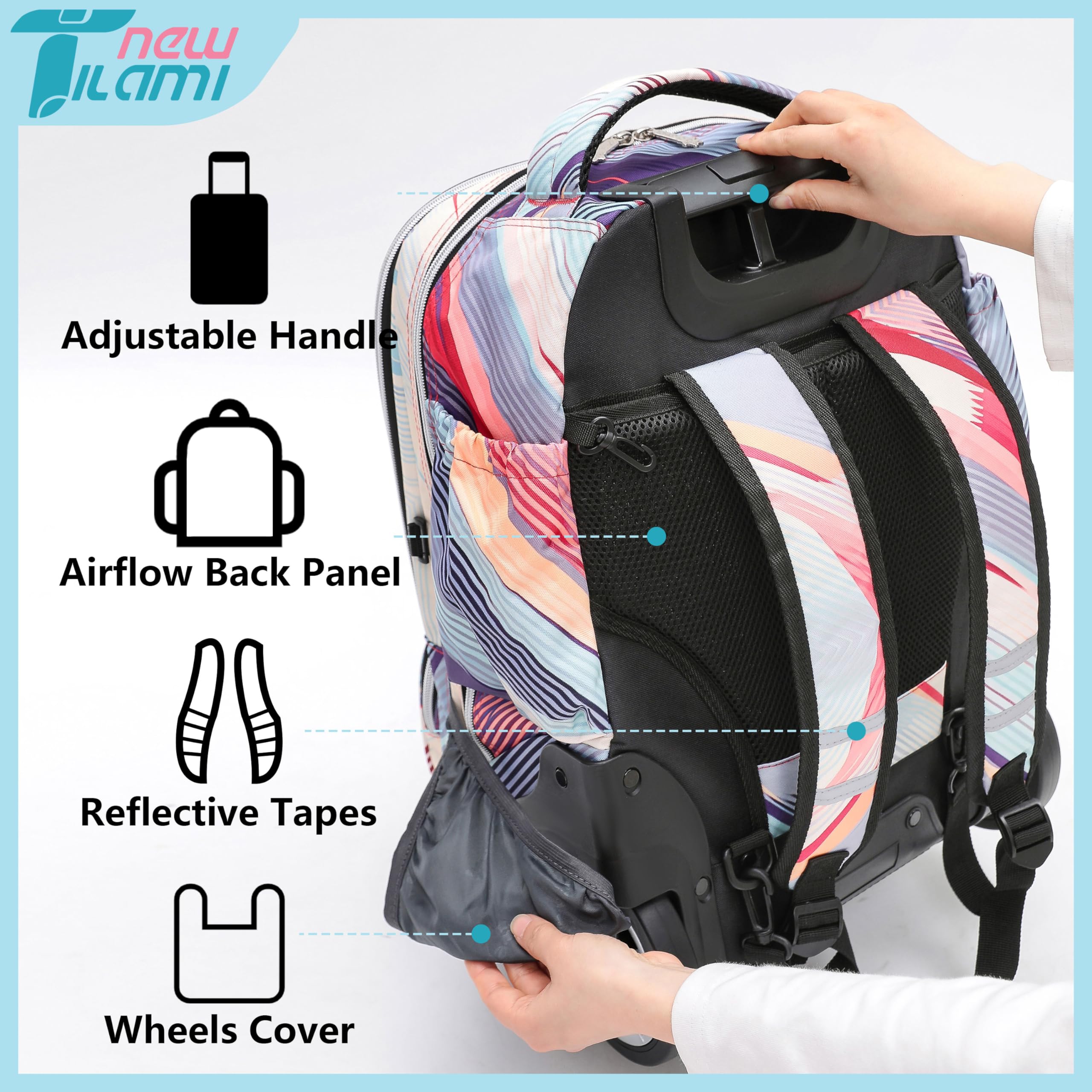 19 Inch Rolling Backpack for Teens - Lightweight Wheeled School Backpack with Sneaker Compartment | Perfect for School, Travel & Gym Use