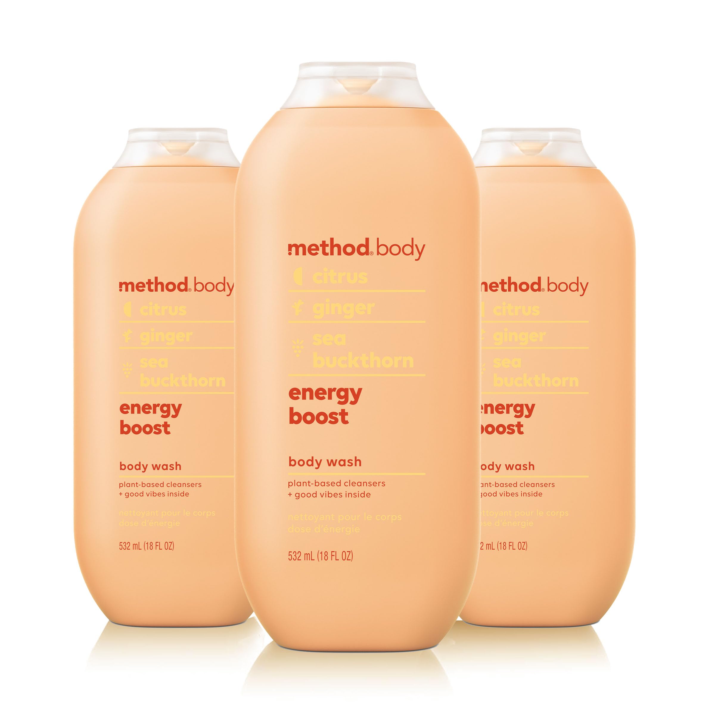 Method Energy Boost Body Wash - 18oz (Pack of 3) | Refreshing Shower Gel for Morning Routine & Post-Workout | Vegan & Cruelty-Free Cleanser for Men & Women