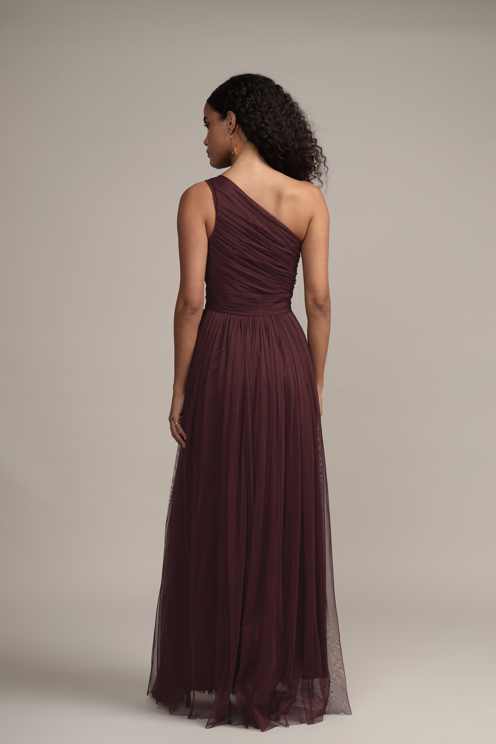 Elegant One Shoulder Maxi Dress in Plum - Perfect for Evening Parties, Weddings & Special Occasions