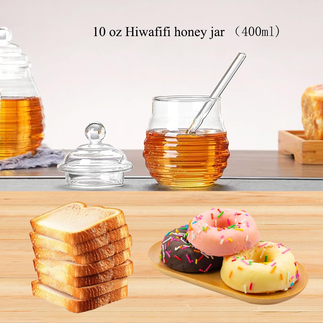 10oz Glass Honey Jar with Lid & Dipper - Heat Resistant Honey Storage for Kitchen, Coffee Bar & Gifts