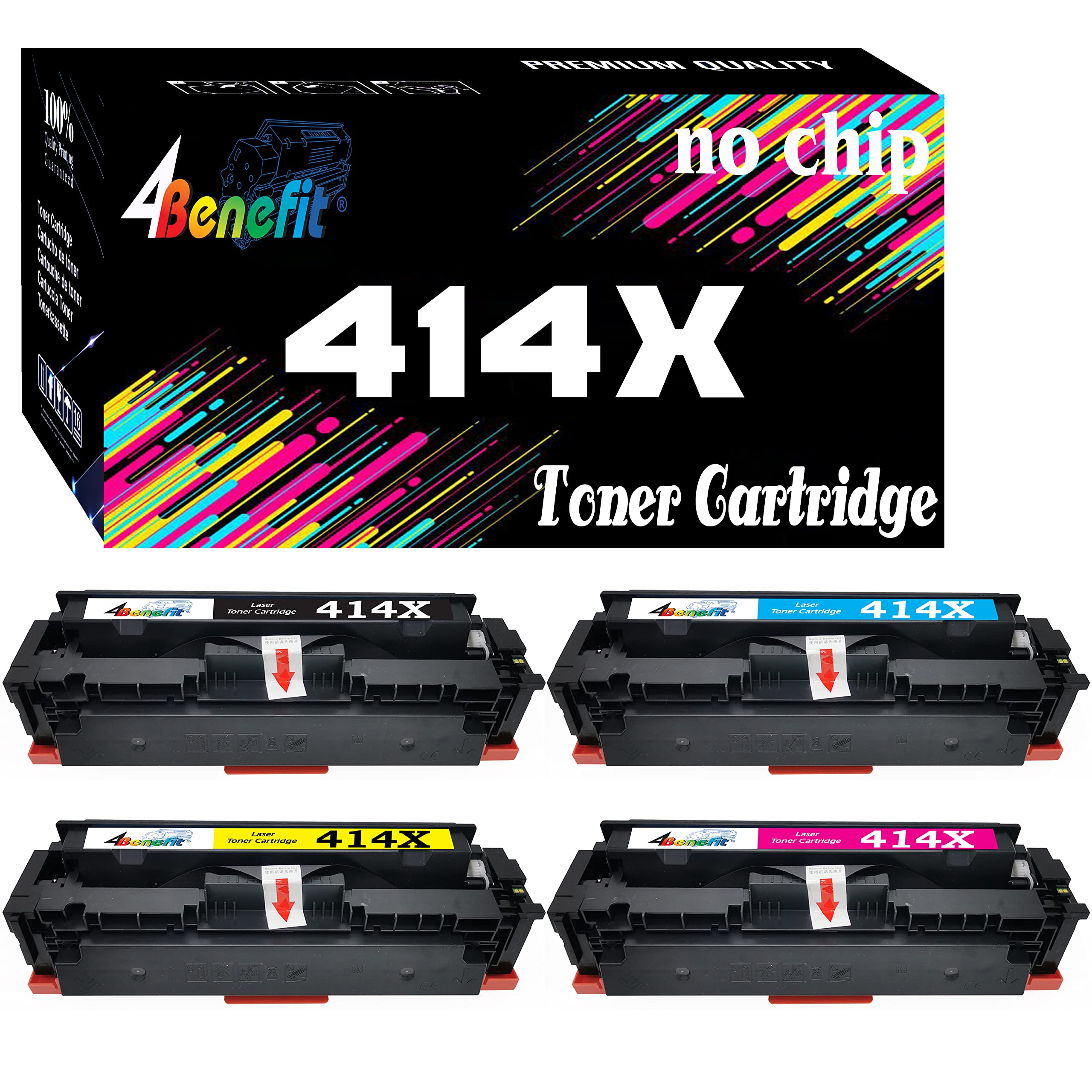 (4 Pack) 4Benefit B/C/Y/M Compatible W2020X 414X High Yield Toner Cartridges - Works with HP Color LaserJet Pro M454dw/M454dn/MFP M479fdw/M479fdn/M479dw Printers - Ideal for Office & Home Printing, Business Documents & Color Projects