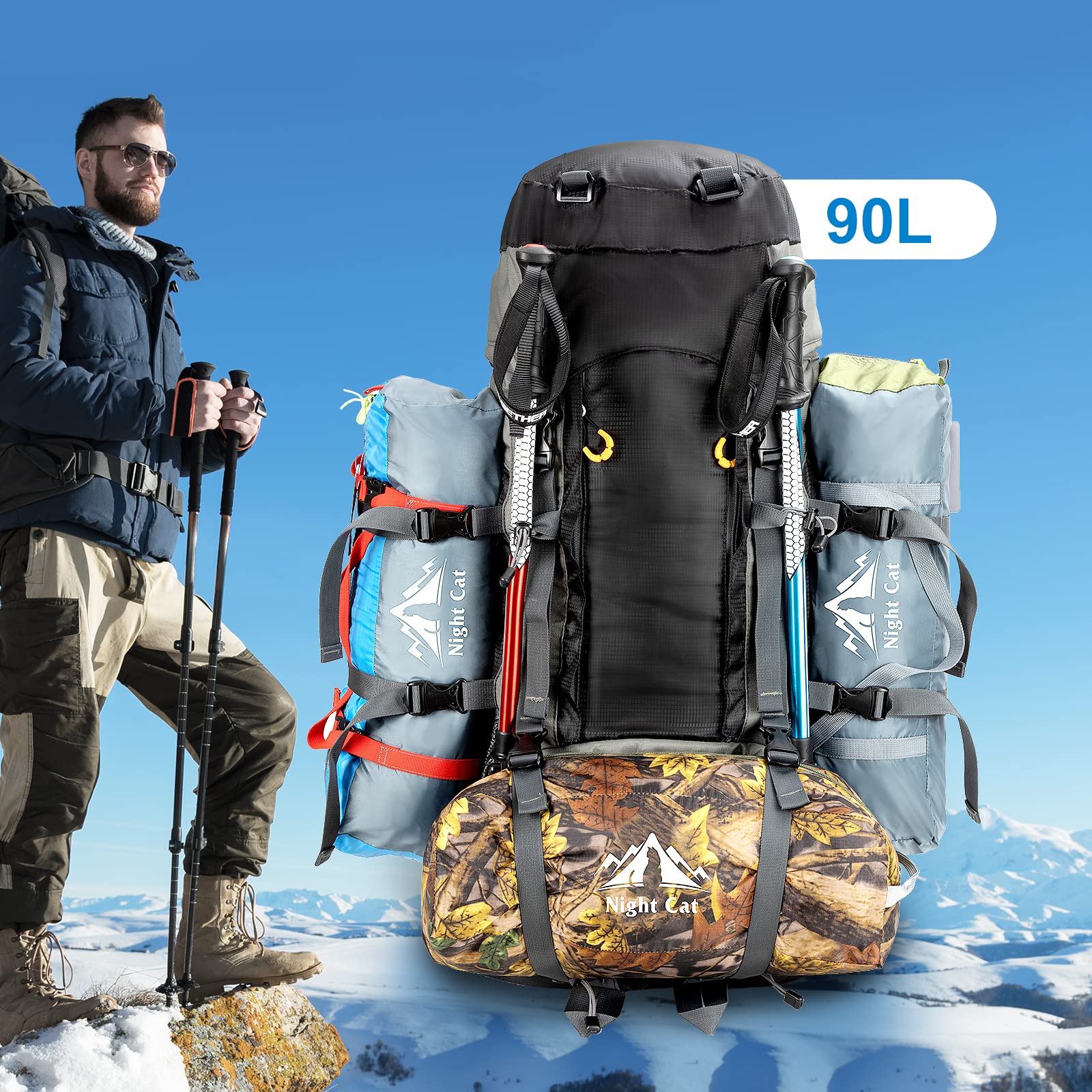 90L Waterproof Lightweight Hiking Backpack for Men & Women - Internal Frame Camping Backpack with Breathable Design for Outdoor Adventures, Mountaineering & Travel