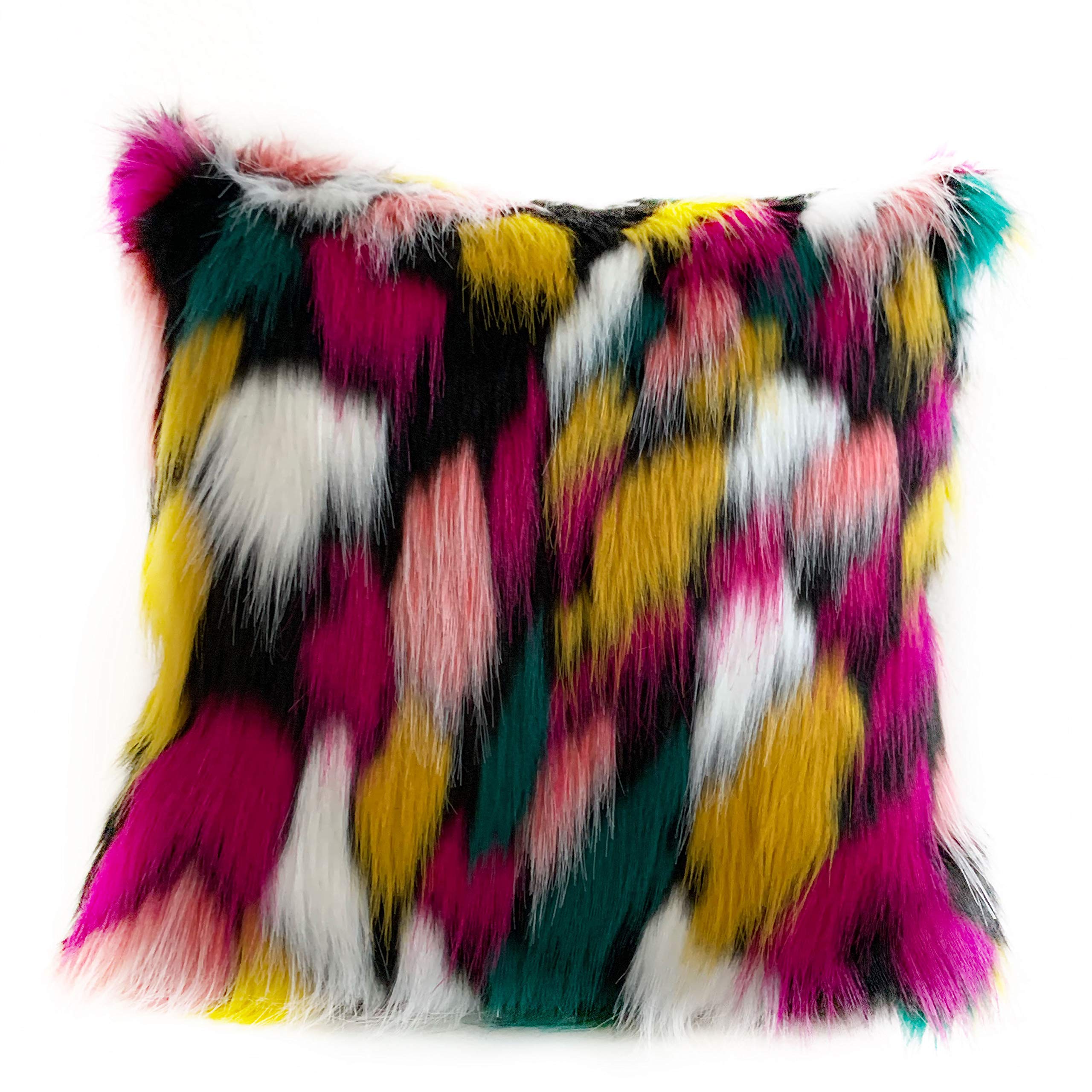 Luxury Amazonian Bird Faux Fur Throw Pillow - 24x24 Inches Double Sided Decorative Cushion in Purple, Yellow & Black | Perfect for Sofa, Bedroom & Living Room Decor