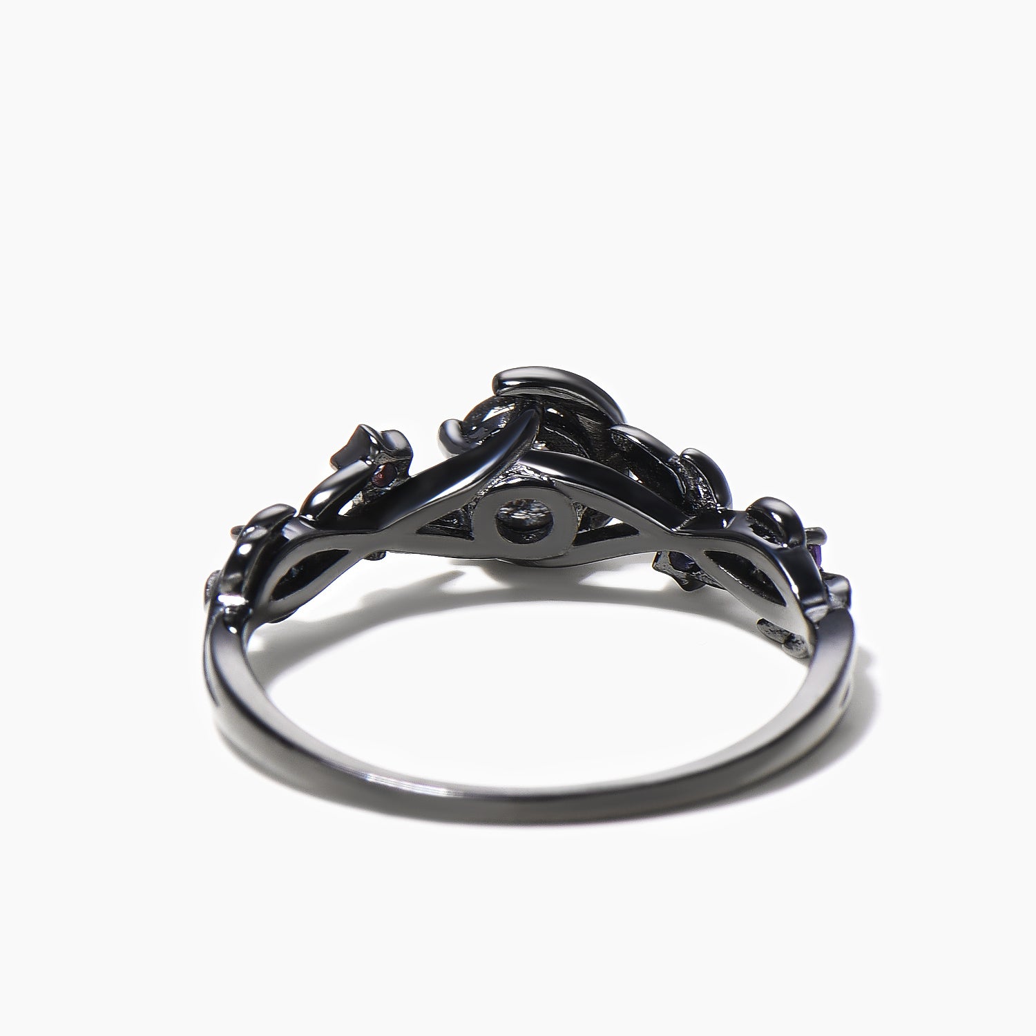 Black Rutilated Quartz Moon Engagement Ring - Round Cut Amethyst Nature Inspired Wedding Band for Women, Perfect for Proposals, Anniversaries & Boho Chic Style
