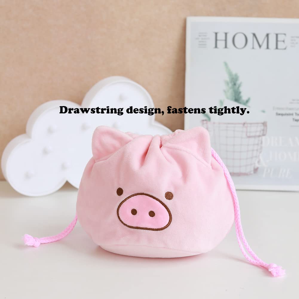 AKOAK 1 Pack Cute Fluffy Piglet Makeup Pouch | Drawstring Cosmetic Bag | Portable Travel Toiletry Organizer for Women | Perfect for Gym, Vacation & Daily Essentials Storage