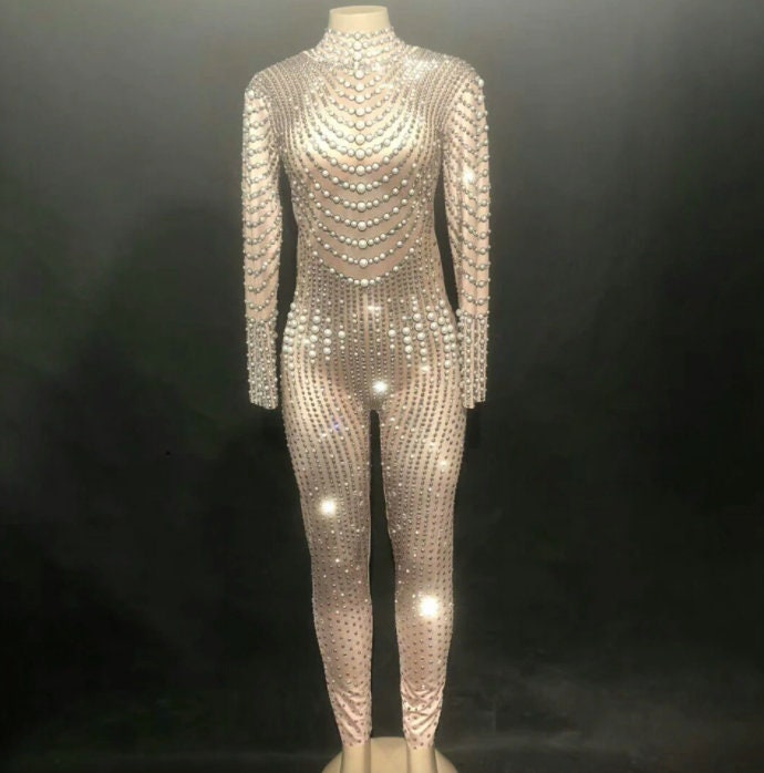 Sparkling Rhinestone Jumpsuit for Women - Crystal Festival Outfit, Sequin Rave Costume, Glitter Party Catsuit - Perfect for Music Festivals, Nightclubs & Costume Parties