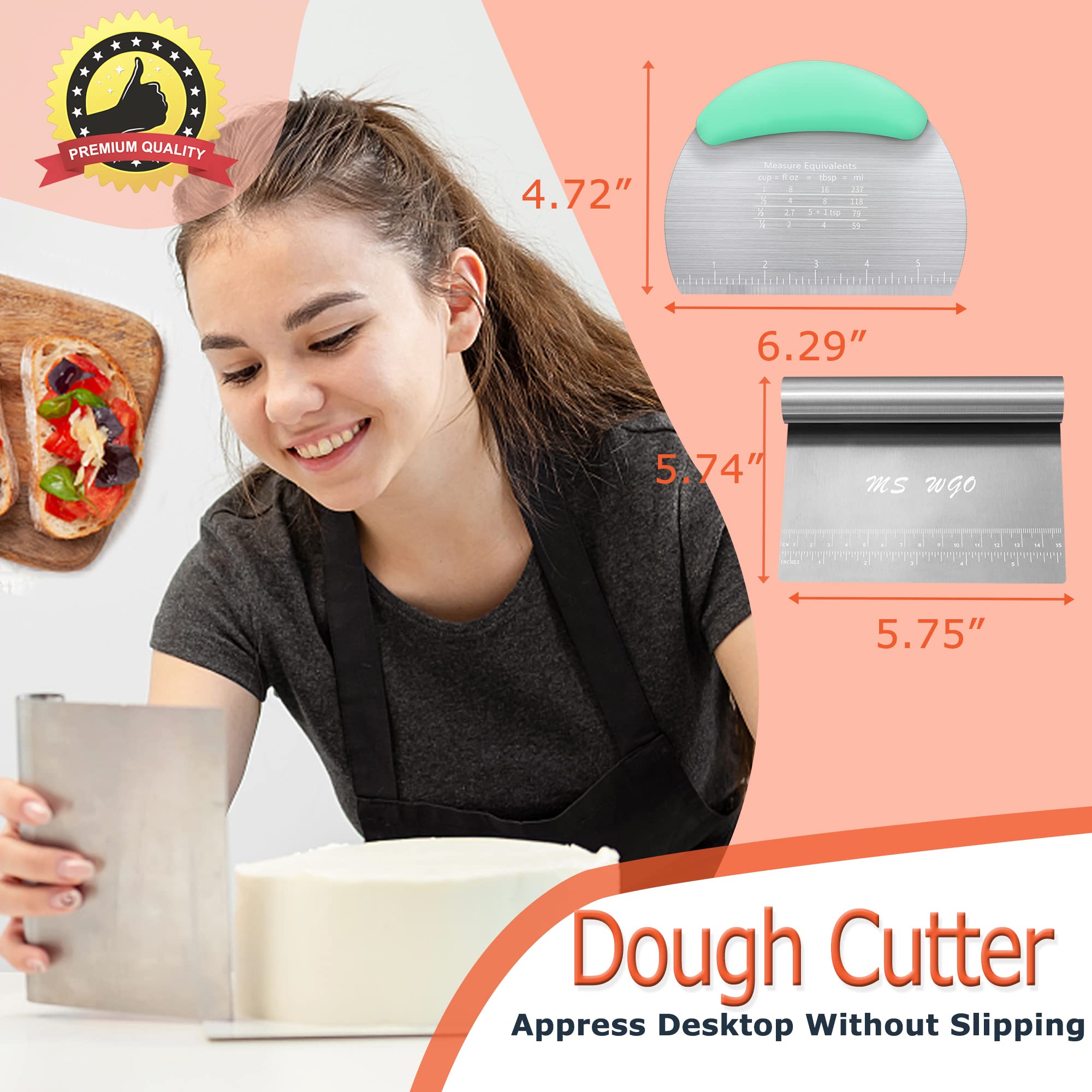 Premium Stainless Steel Dough Scraper & Pizza Cutter with Measurement Ruler - Multi-Purpose Kitchen Tool for Baking, Pastry, Cookies, Bread & Vegetable Prep - Ideal for Home Bakers & Professional Chefs
