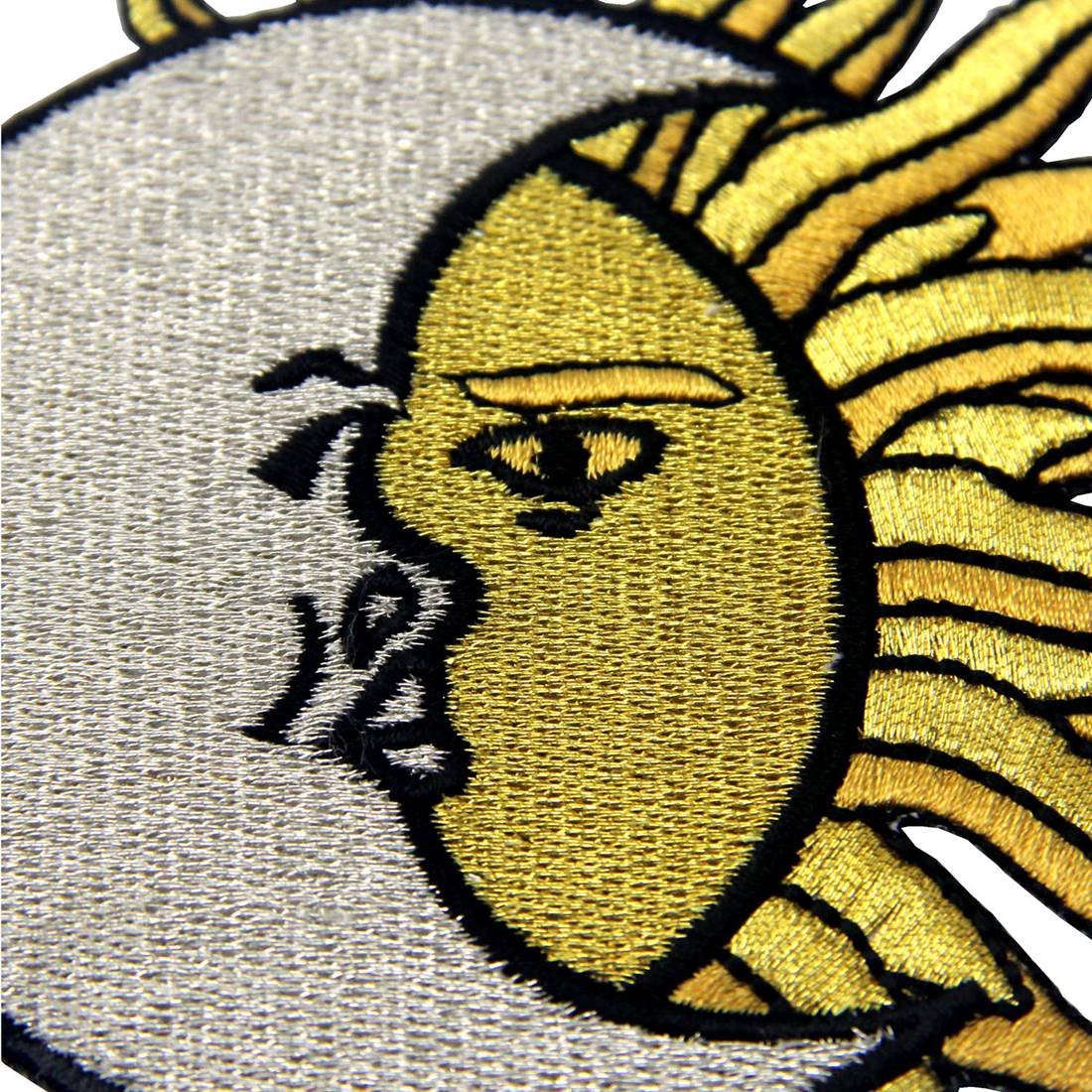 Crescent Moon Over Sun Embroidered Celestial Iron-On Patch for Jackets, Hats & Backpacks - DIY Sew On Badge for Astronomy Lovers