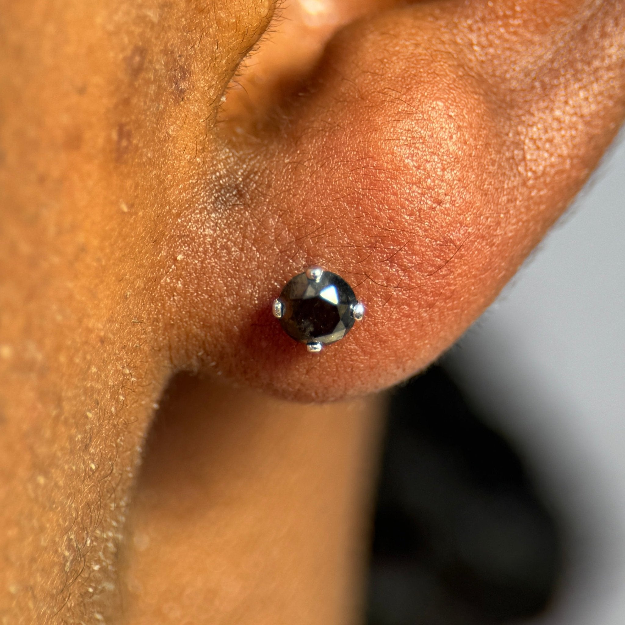 14k White Gold Black Diamond Cartilage Flat Back Stud Earrings - Perfect for Daily Wear, Parties & Special Occasions