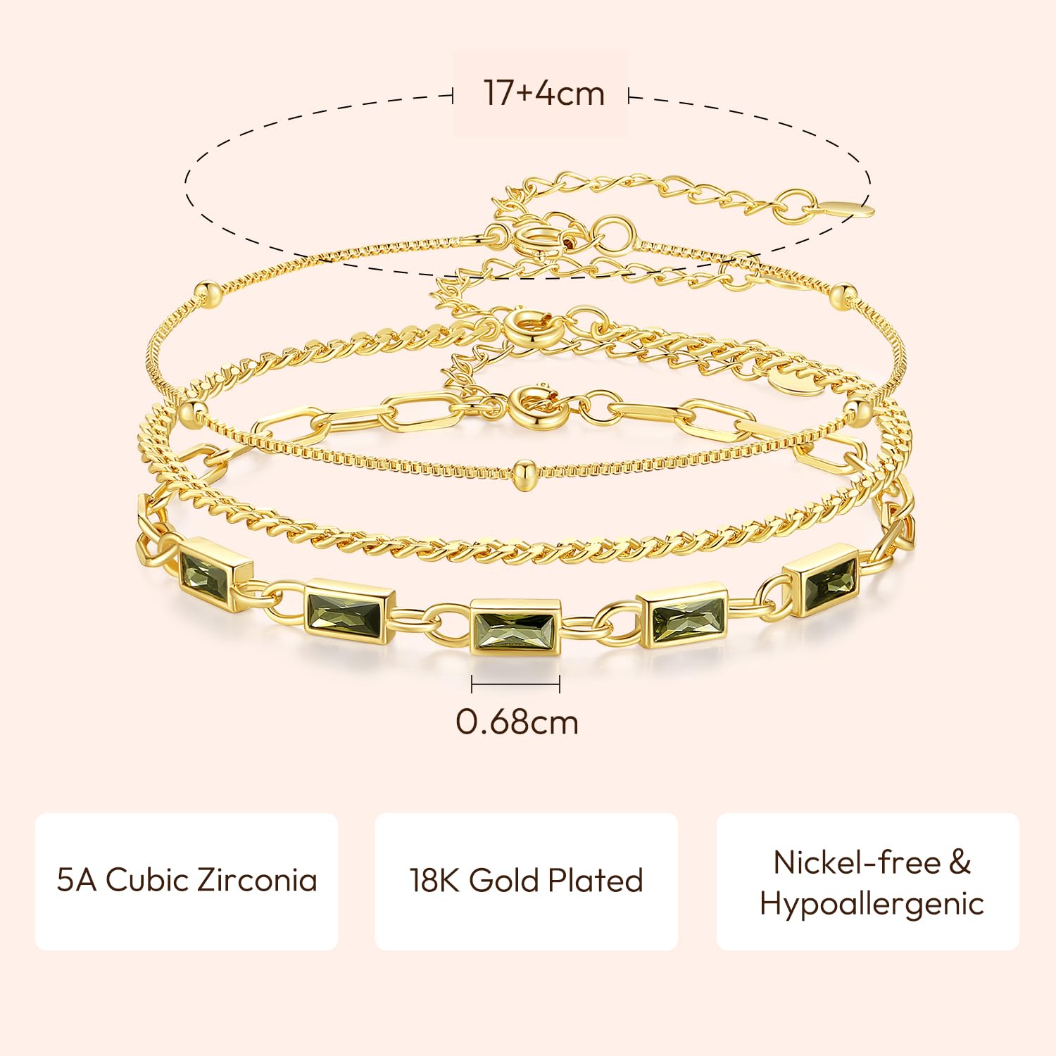 18K Gold Plated Birthstone Bracelet for Women - Dainty Stackable Paperclip Chain Jewelry Set, Valentine's Day Gift for Her | Perfect for Everyday Wear, Layering & Special Occasions