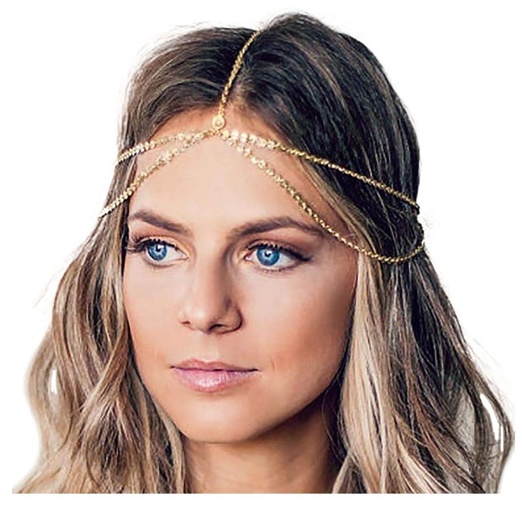 Yean Gold Head Chain - Bohemian Hair Jewelry & Forehead Band for Women - Perfect for Music Festivals, Weddings, and Boho Style Accessories