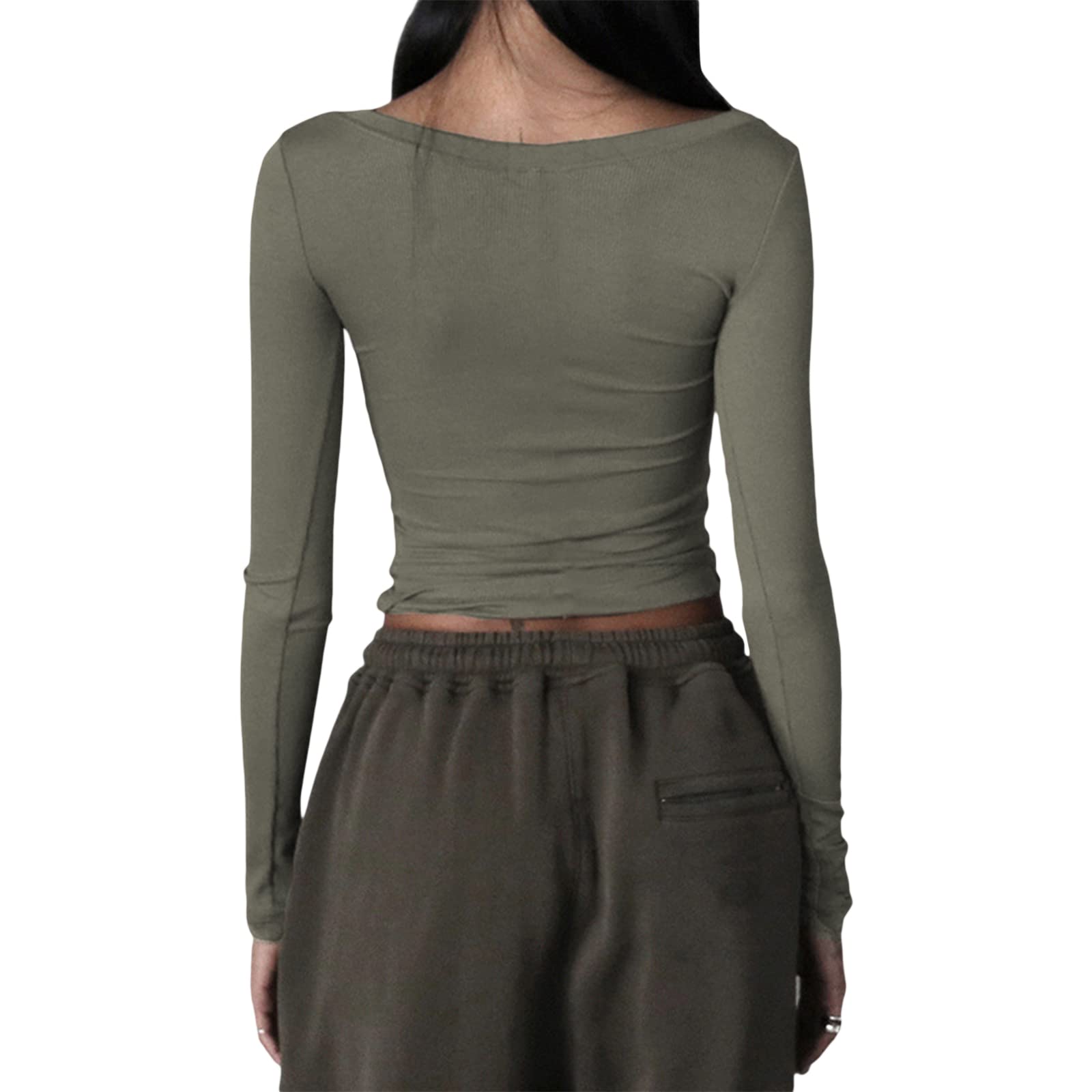 Women's Slim Fit Y2K Crop Top - Long Sleeve Ribbed Button Up Shirt with Square Neck | Casual Streetwear for Going Out, Clubbing, and Fashion Outfits