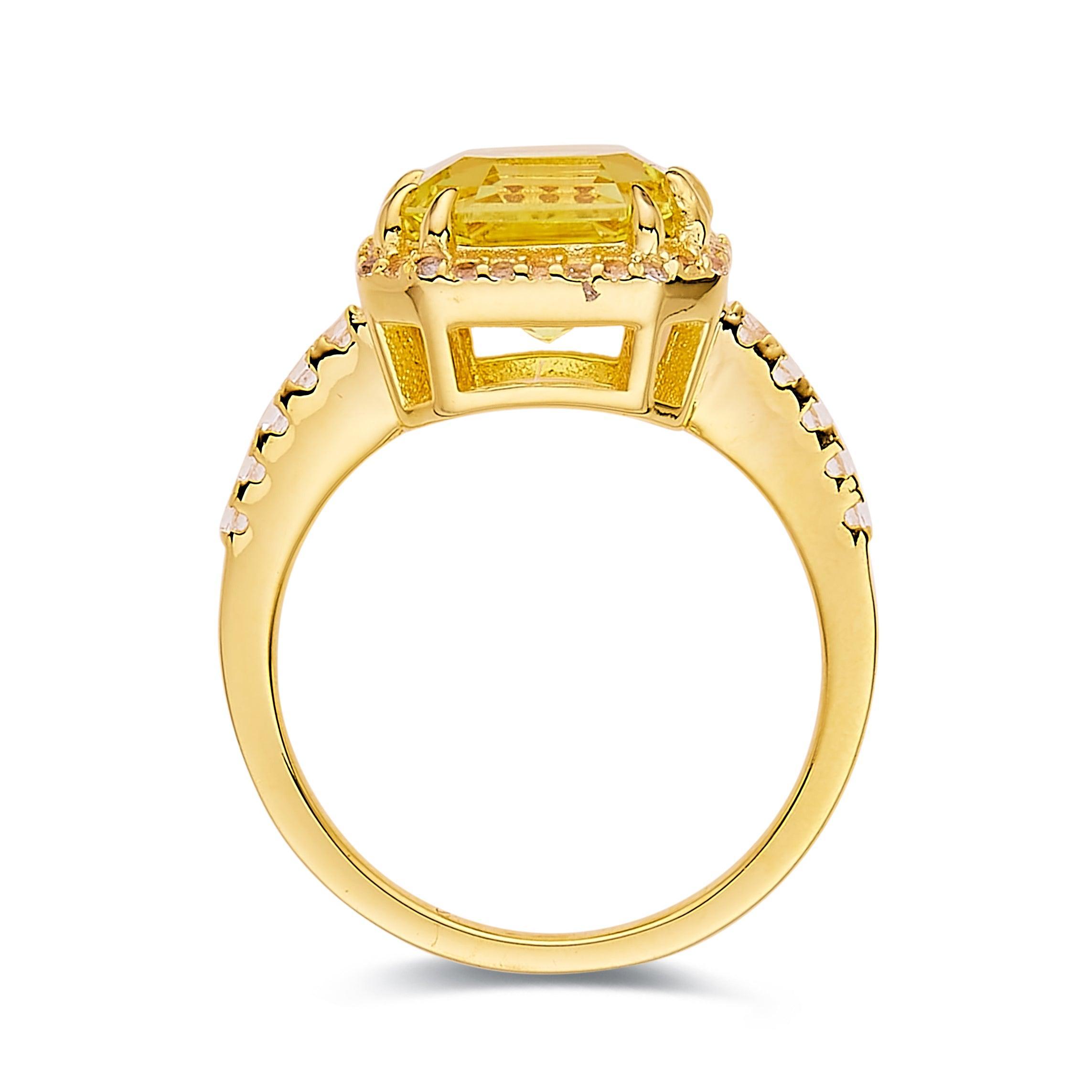Exquisite Yellow Sapphire Asscher Cut Halo Ring - 14K Gold Engagement Ring for Women - Perfect for Weddings, Anniversaries & Special Occasions
