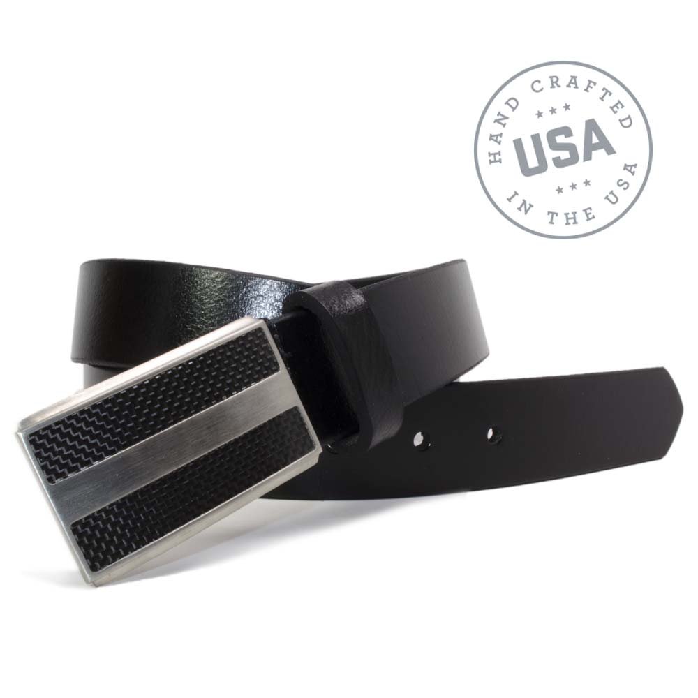 Nickel Free Titanium-Carbon Fiber Black Belt for Men - Hypoallergenic Solid Full Grain Leather Belt with Certified Titanium Buckle - USA Made Durable Dress & Casual Belt for Office, Travel & Everyday Wear