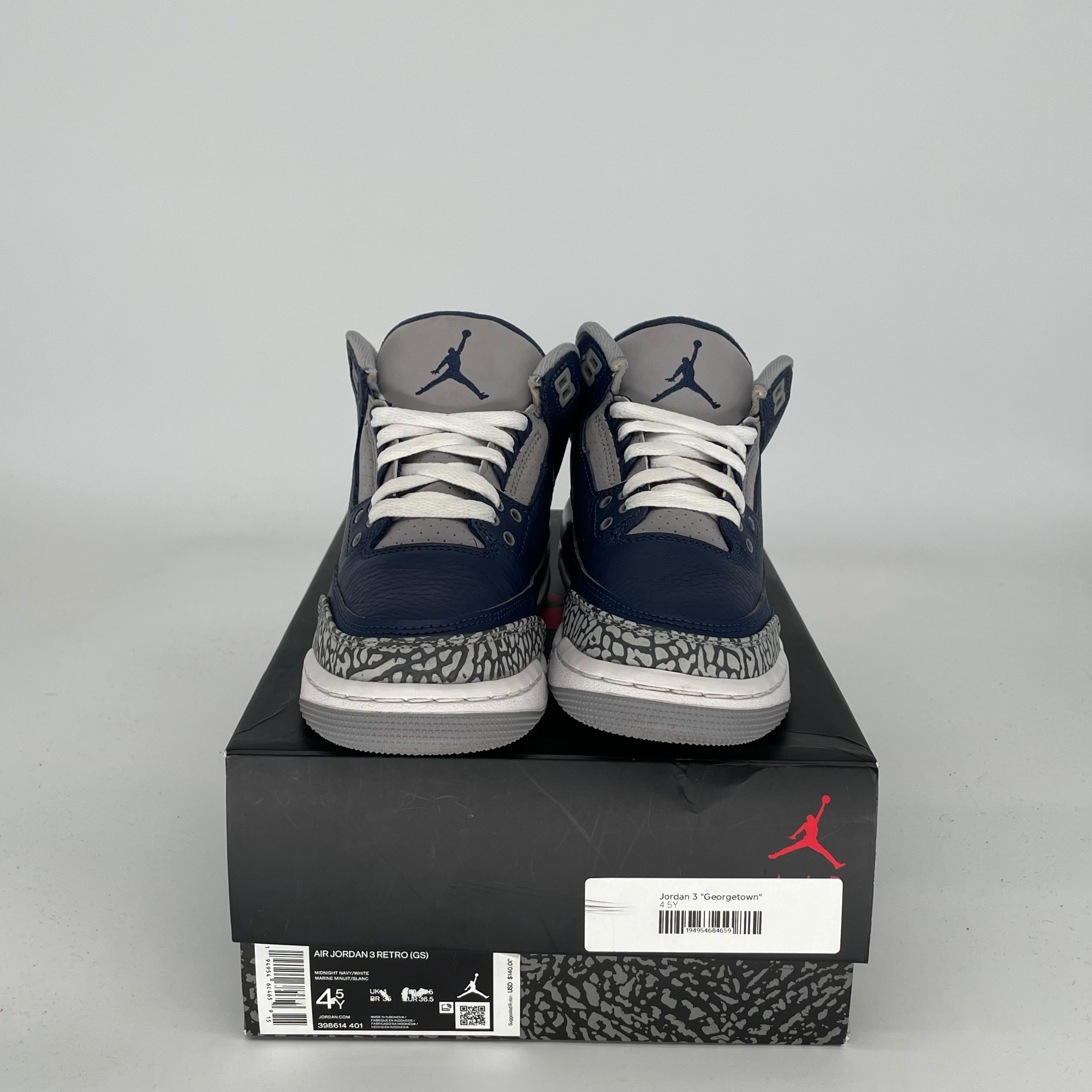 Original Air Jordan 3 Georgetown Sneakers Size 4.5Y - Style Code 398614-401 | Retro Basketball Shoes for Men & Women | Perfect for Streetwear, Gym & Casual Outfits