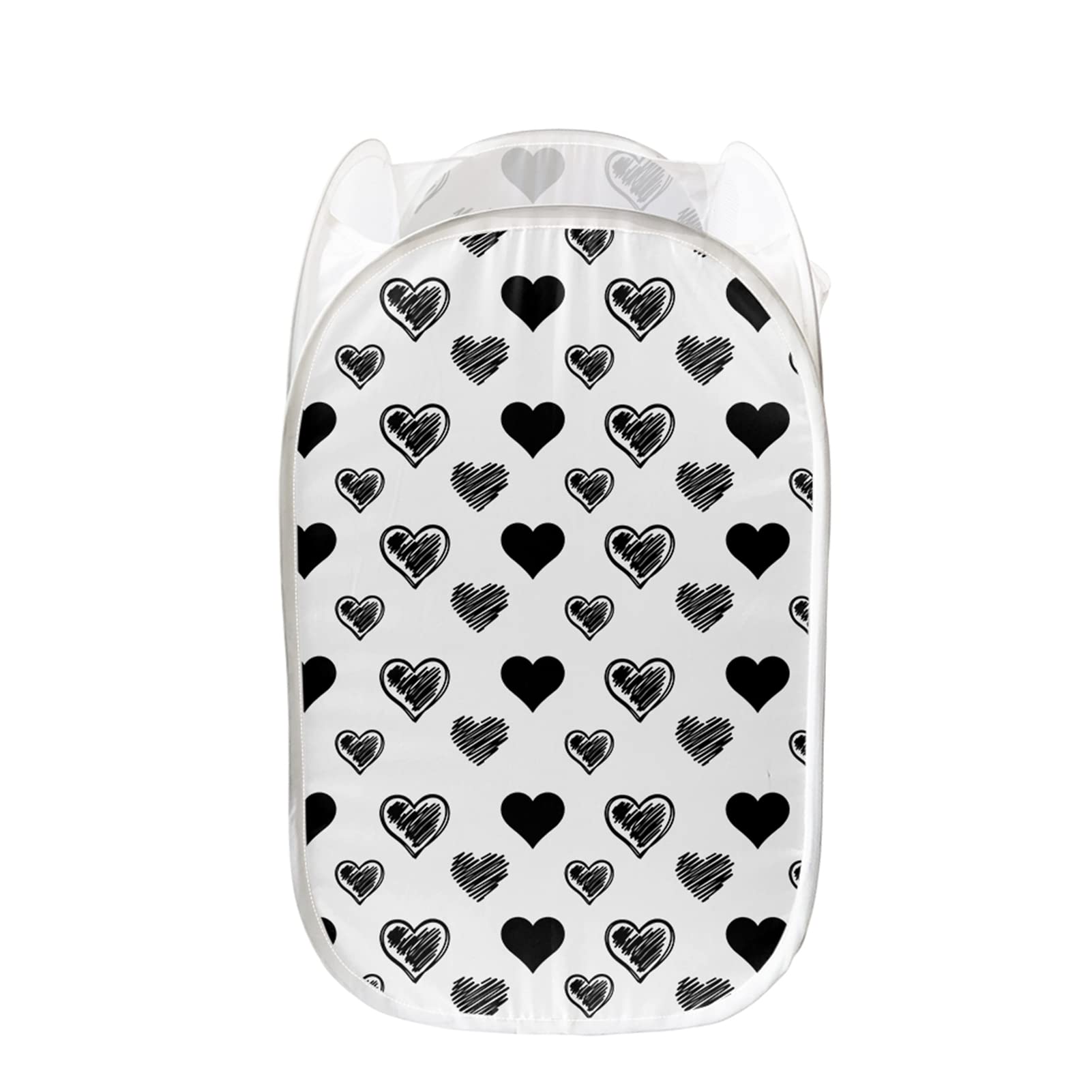 Forchrinse Black Heart Printed Mesh Pop-up Laundry Hamper - Collapsible Cloth Storage Basket for Kids Room, Travel & Bedroom | Portable Toy Organizer & Clothes Bin for Home, Dorm & Nursery