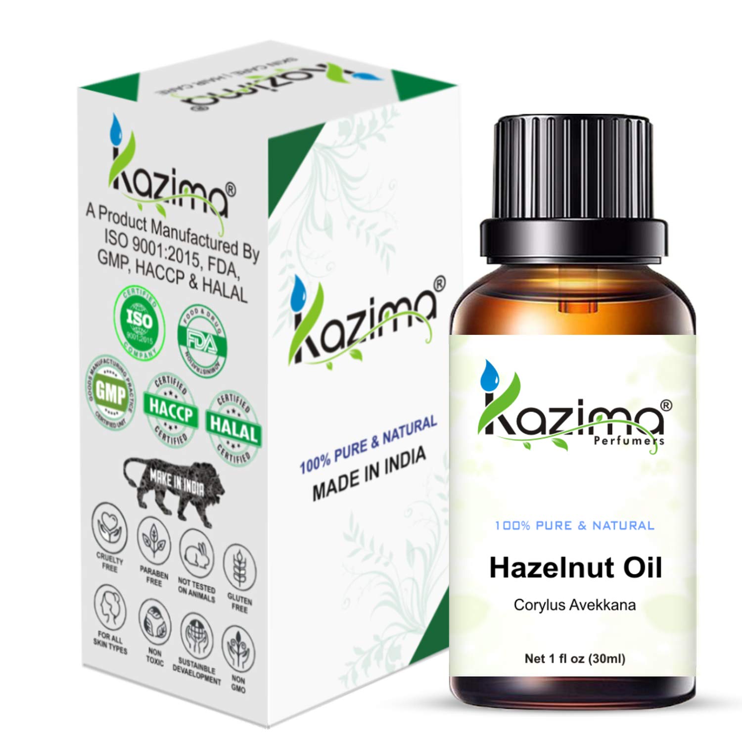 KAZIMA 100% Pure Natural Hazelnut Carrier Oil - Undiluted, Cold Pressed for Skin & Hair Care | Perfect for Aromatherapy, Massage & DIY Beauty Recipes