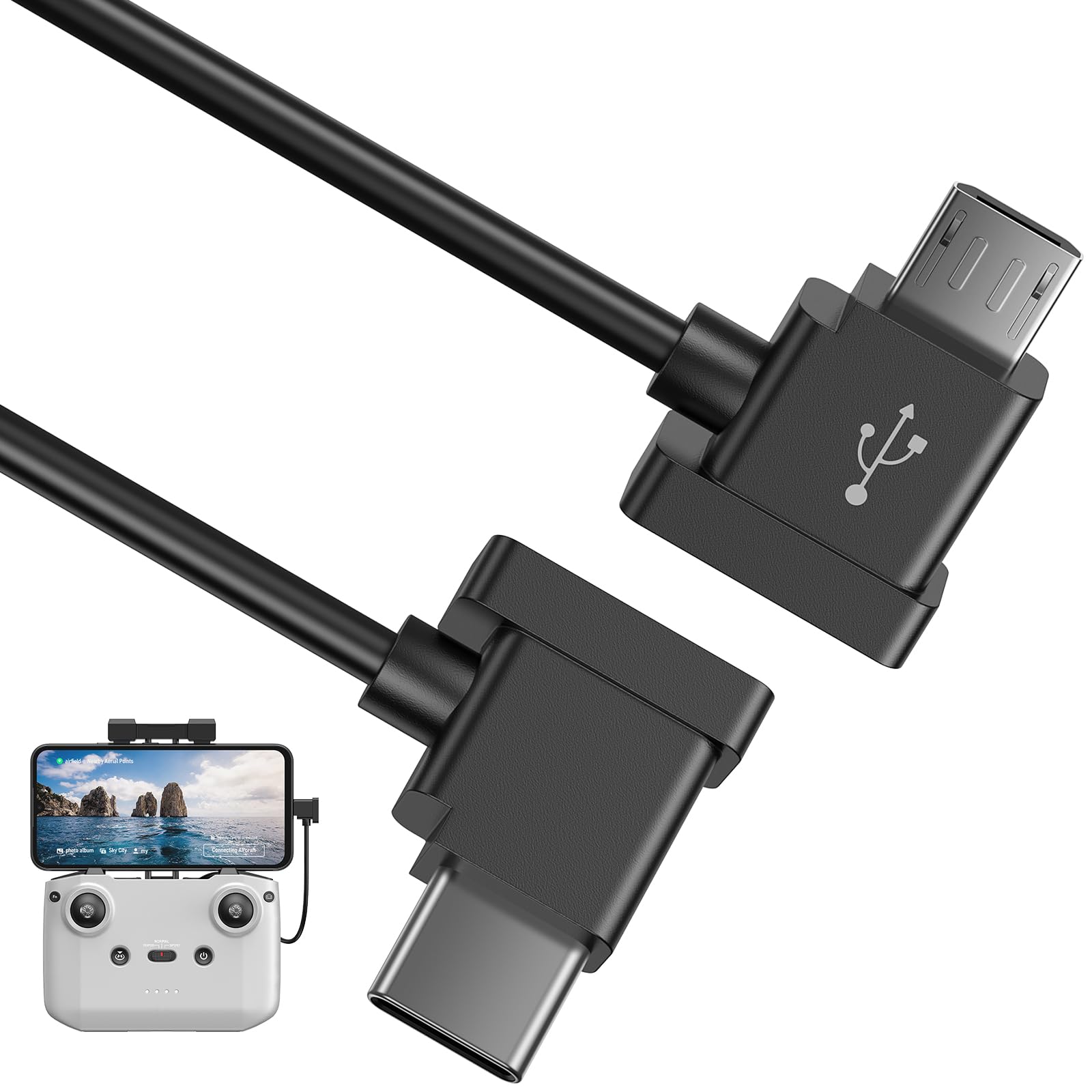 DJI Mavic Mini/SE/2/Pro/Zoom/Air/Spark Drone OTG Cable - Micro USB to USB C Converter for iPhone 16 Pro Plus & Galaxy S24 - 1FT Short Data Sync Charging Cord - Perfect for Aerial Photography & Drone Control