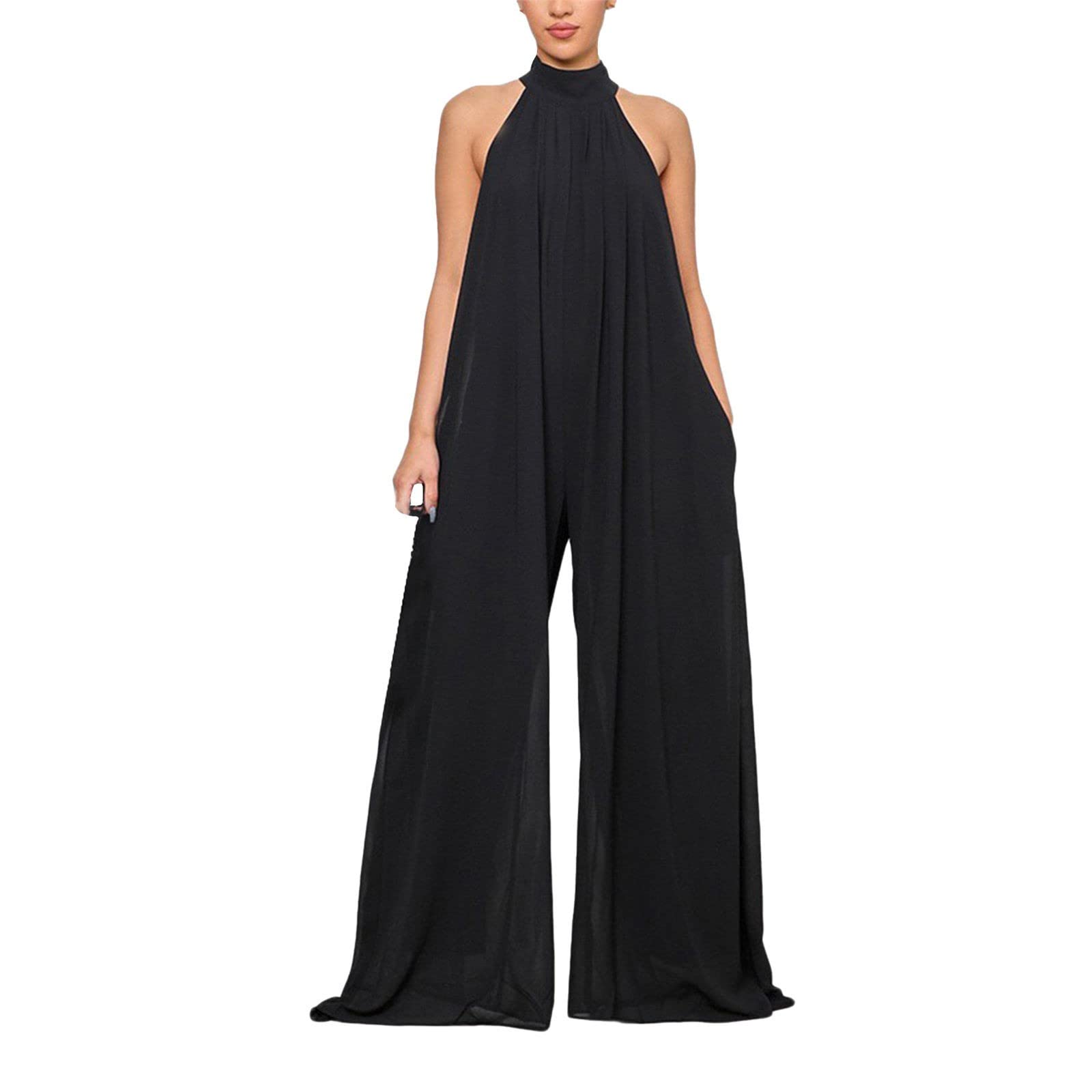 Elegant Solid Color Chiffon Jumpsuit for Women - Plus Size Casual Loose Fit Wedding Jumpsuit with Hoodie | Perfect for Bridal Showers, Beach Weddings & Evening Events