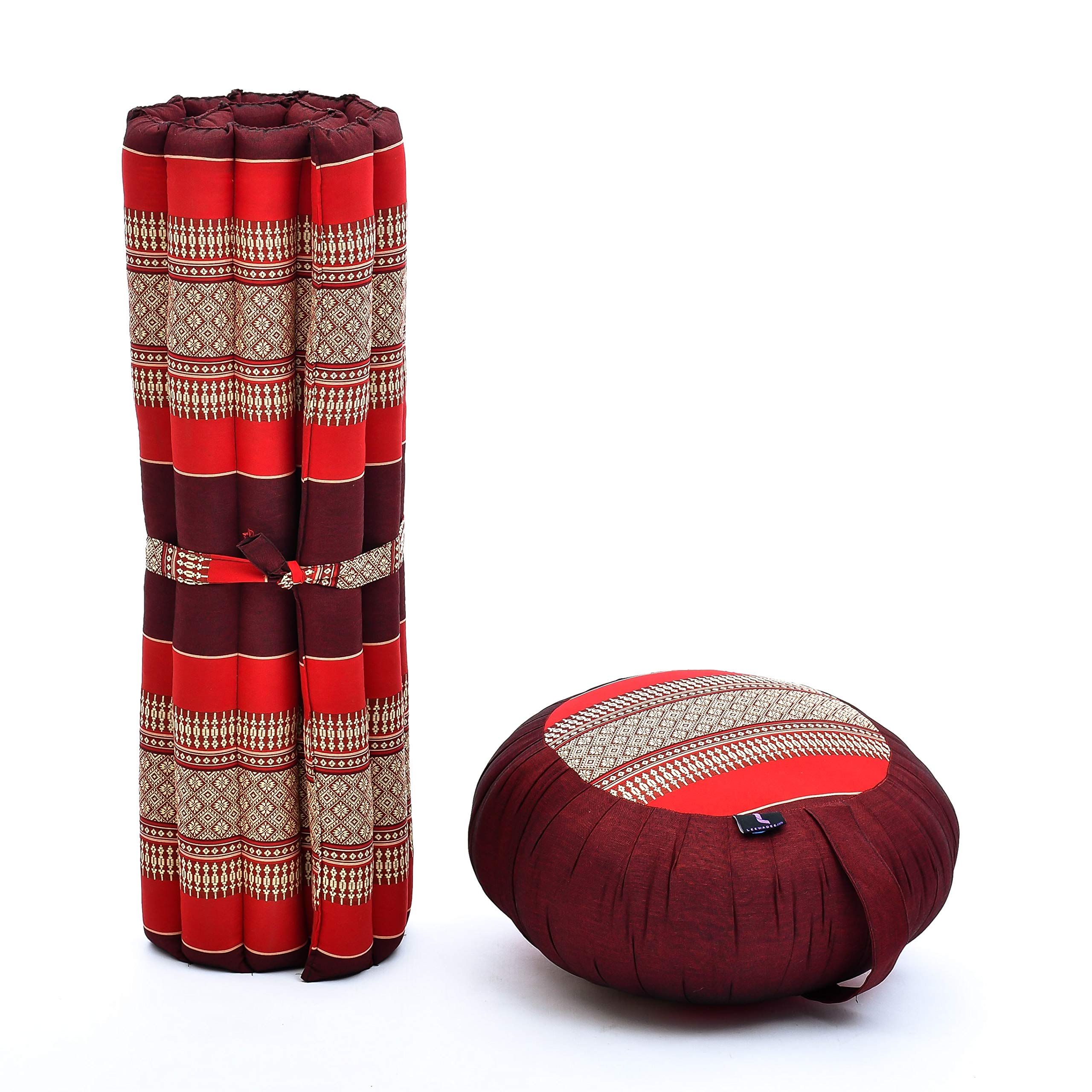 Leewadee Meditation Cushion Set - Premium Round Zafu Pillow & Square Zabuton Mat with Kapok Filling for Yoga, Zen Practice & Home Meditation (Comfortable Floor Seating for Beginners & Experts)
