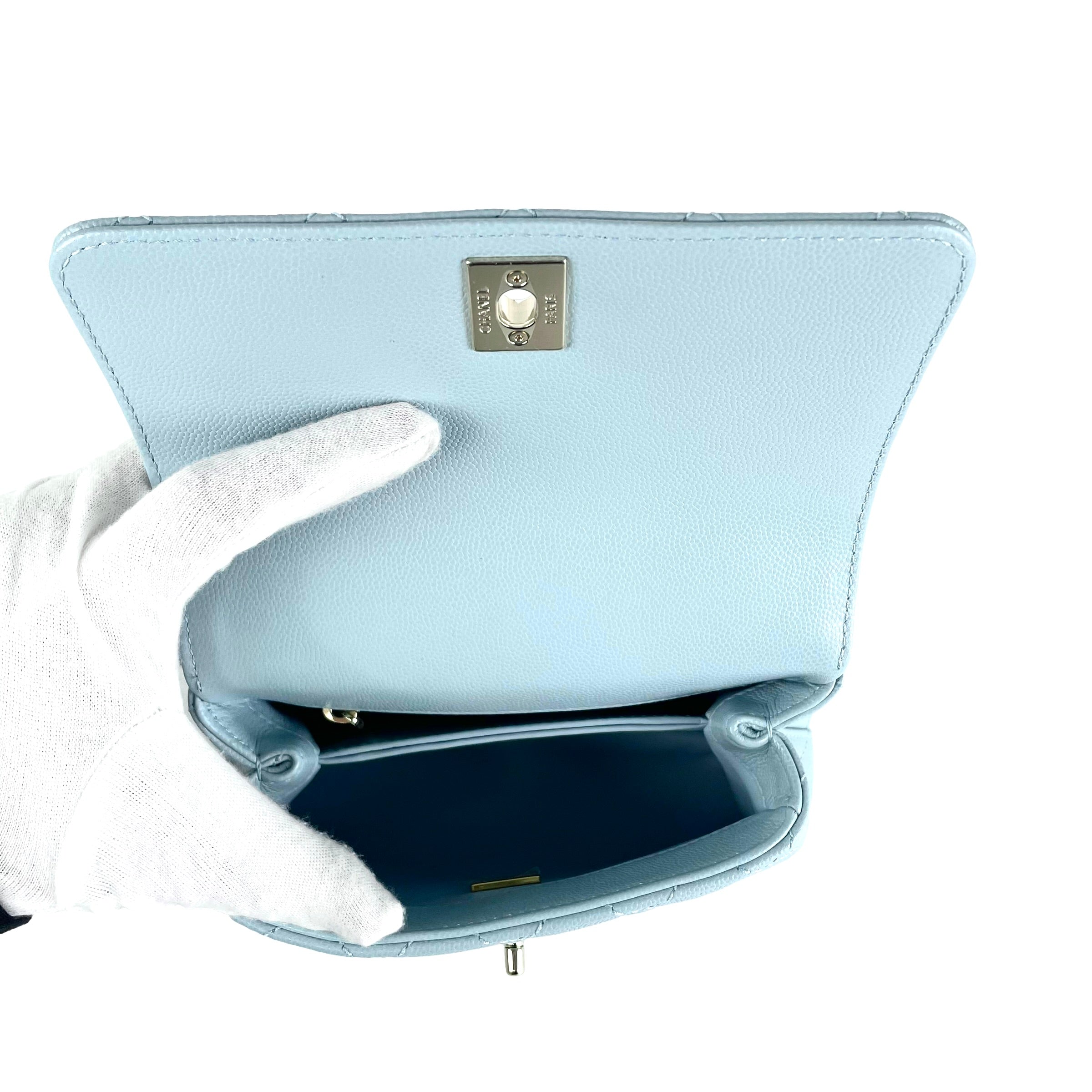 Chanel Mini Coco Handle Bag in Light Blue - Luxury Crossbody Shoulder Bag for Women, Perfect for Parties, Dates & Everyday Use