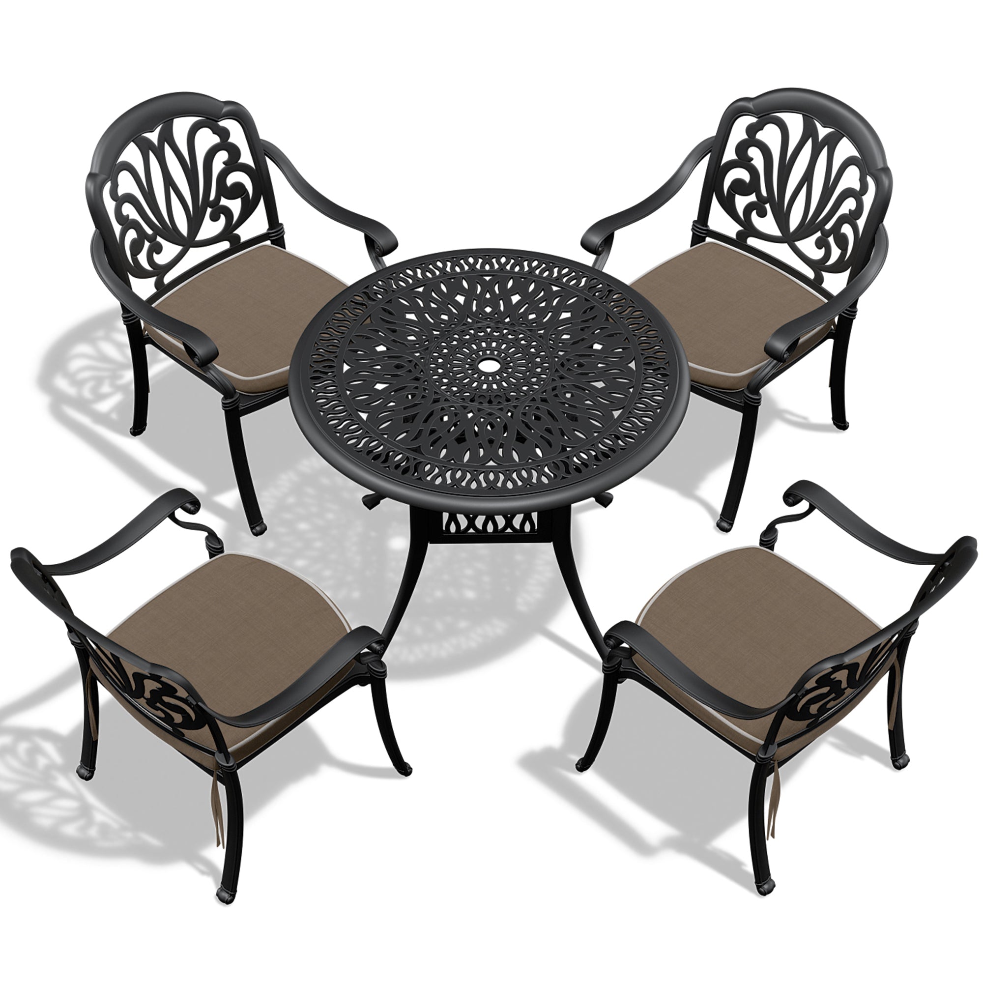 5-Piece Cast Aluminum Patio Furniture Set with Cushions (Random Colors) - Durable Outdoor Seating for Garden, Poolside & Backyard Relaxation