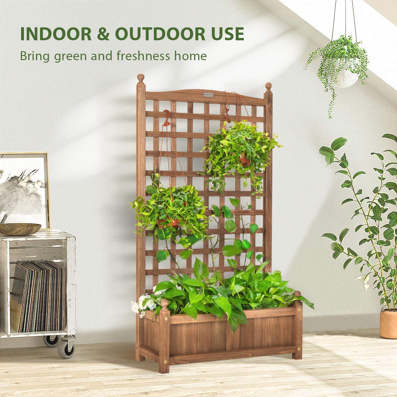 VIVOHOME Stainless Steel Hand Pruner & 2-Pack Wood Planter Raised Garden Beds with Trellis - Perfect for Gardening, Landscaping, and Outdoor Plant Care
