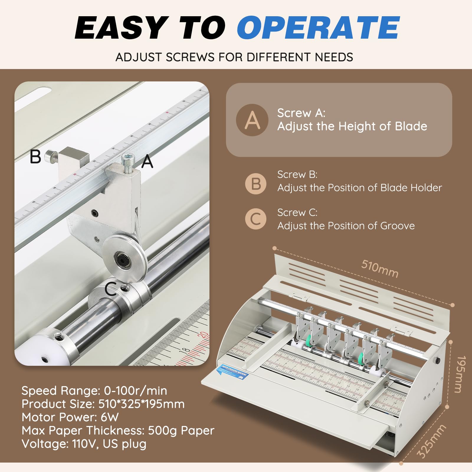 MXMoonant Electric Creasing Machine - Adjustable Speed 0-100r/min, Paper Creaser Perforator Cutter Folder for Cards, Invitations & Tickets (110V) | Perfect for DIY Crafting, Wedding Invitations & Business Cards