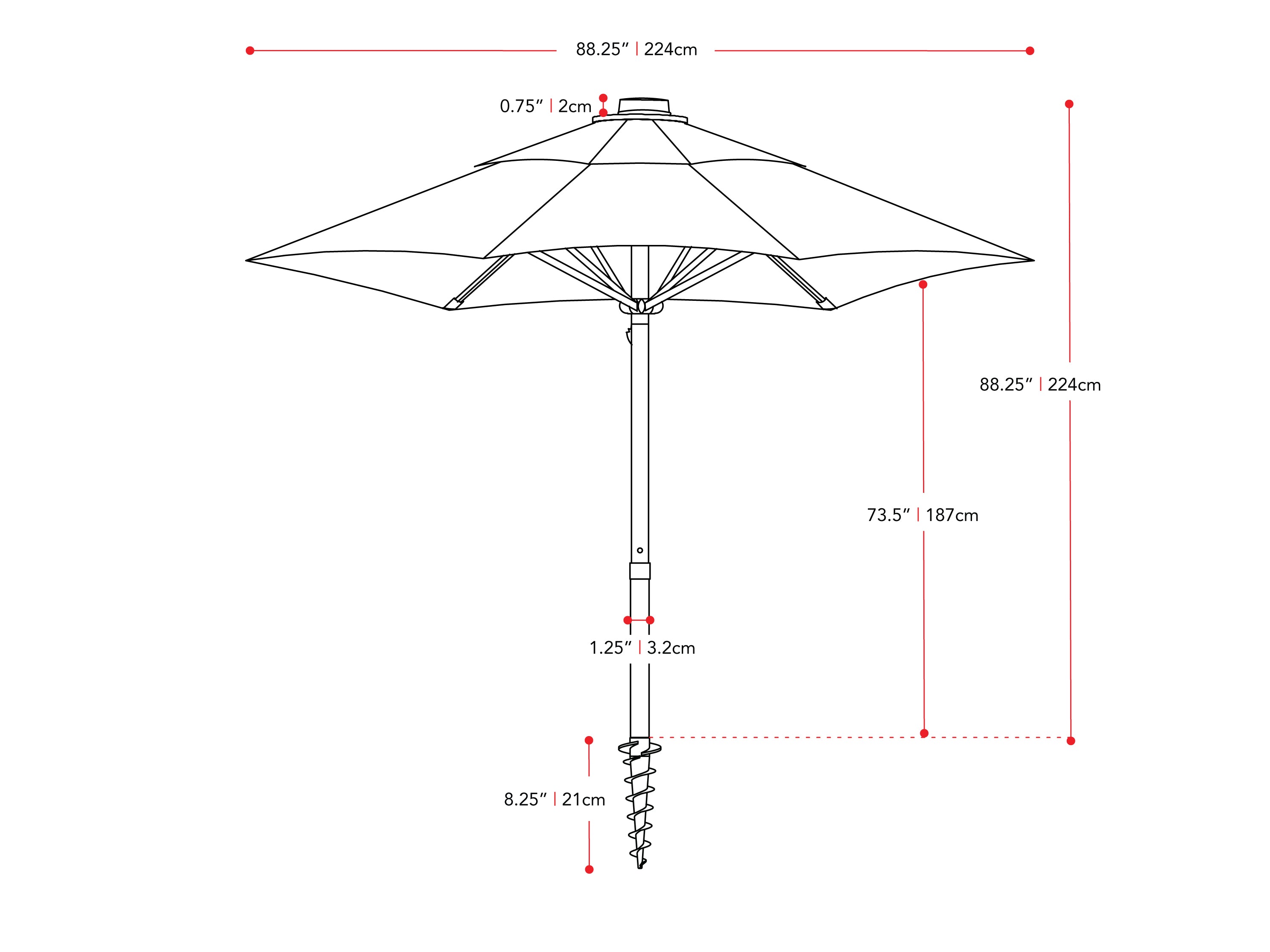 7.5ft Black Beach Umbrella - UV Protection, Windproof & Portable - Perfect for Beach, Poolside, Backyard & Outdoor Activities