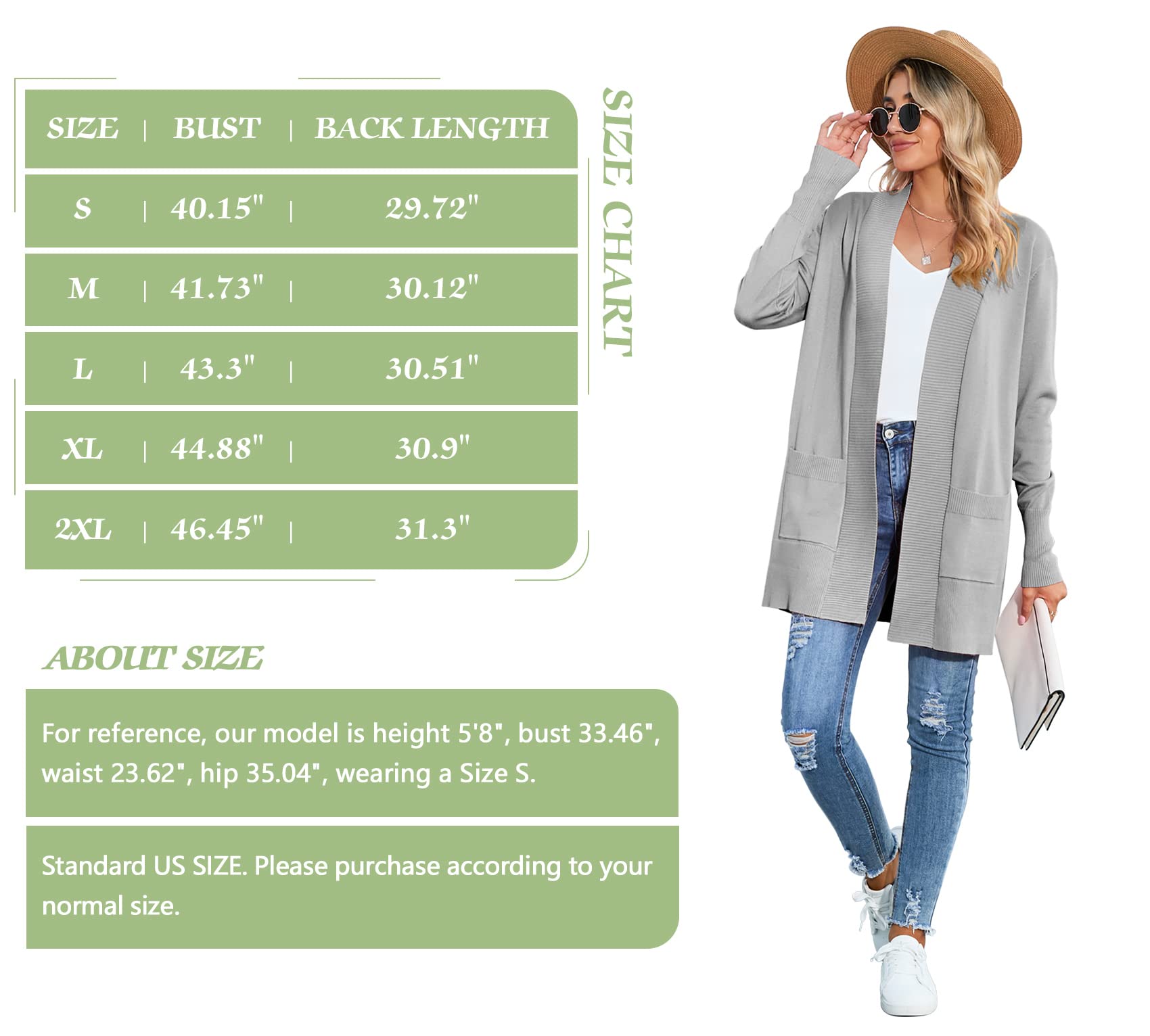 SUEANI Women's Open Front Long Sleeve Knit Cardigan Sweater with Pockets - Cozy Casual Loungewear for Fall & Winter | Perfect for Office, Home & Coffee Dates