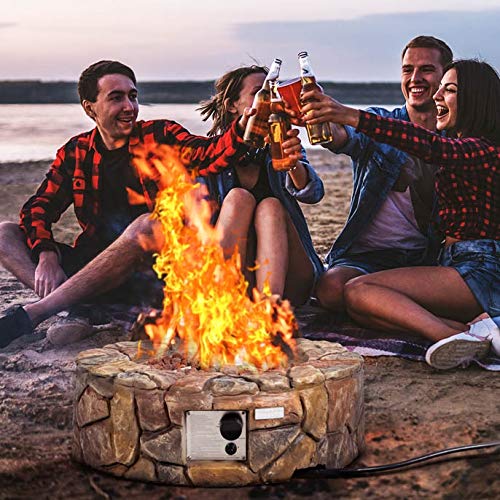Happygrill Propane Fire Pit Outdoor Patio Heater with Cover & Artificial Stone Rocks - Perfect for Backyard, Camping, and Garden Gatherings