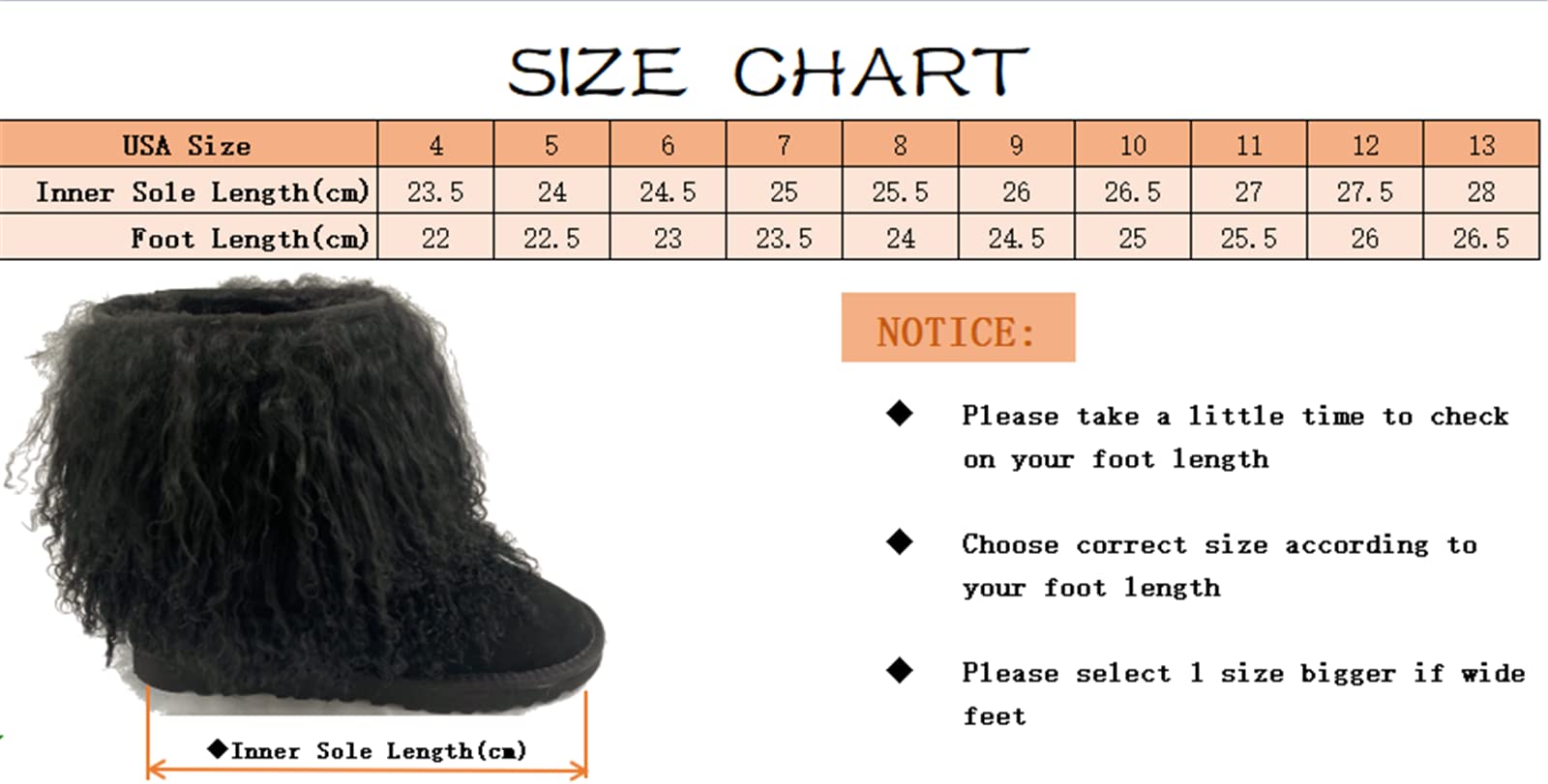 MSBT Women's Genuine Mongolian Lamb Fur Snow Boots - Winter Warm Fuzzy Booties with Tibetan Sheep Fur & Soft Shearling Lining - Tall Mid Calf Yeti Boots for Girls & Ladies - Perfect for Snowy Days, Winter Hiking & Cold Weather Fashion