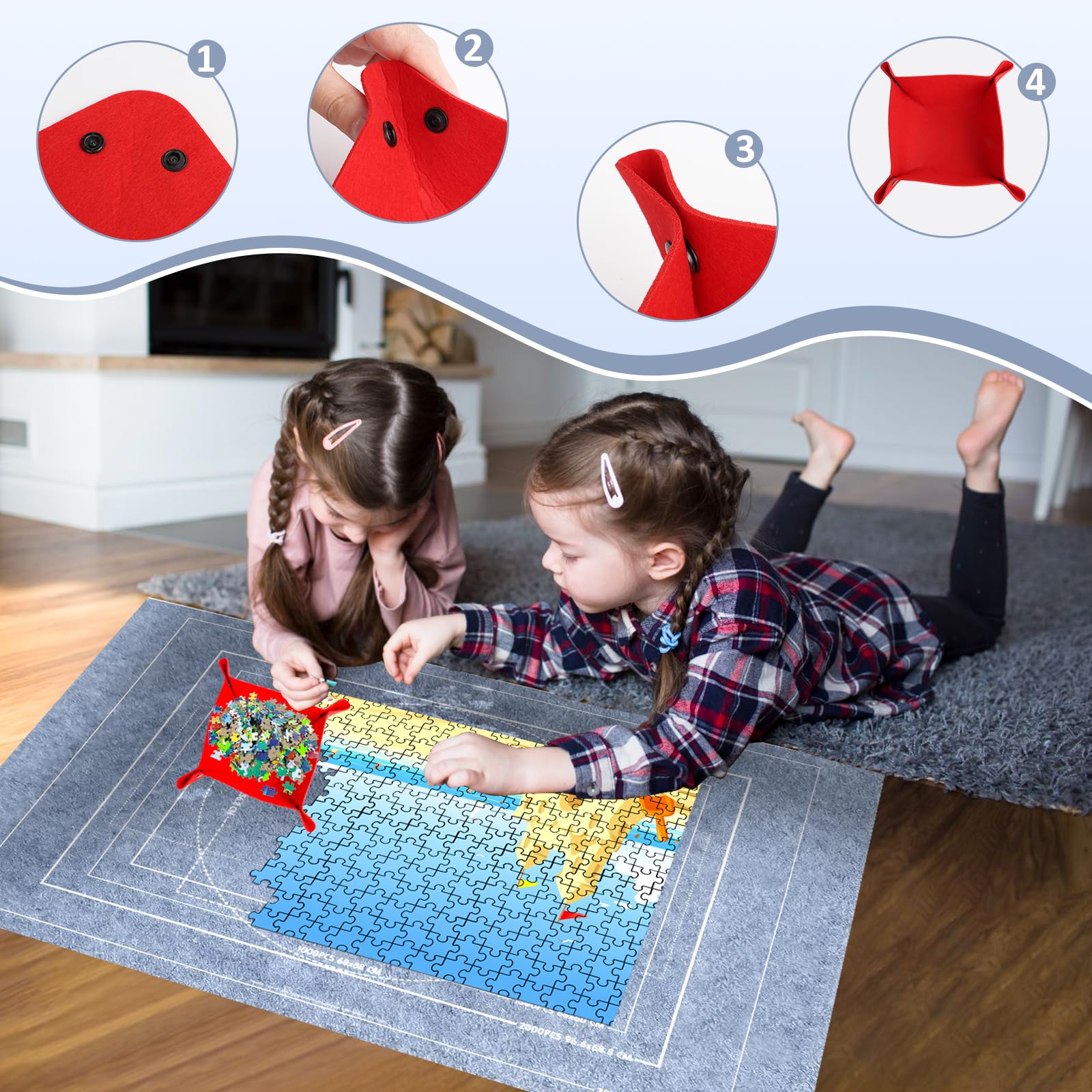 VFANDV Puzzle Mat Roll-Up Storage for 1000 1500 2000 Piece Puzzles - Portable Felt Puzzle Mat with 4 Sorting Trays for Adults & Kids - Perfect for Home, Travel, and Puzzle Organization