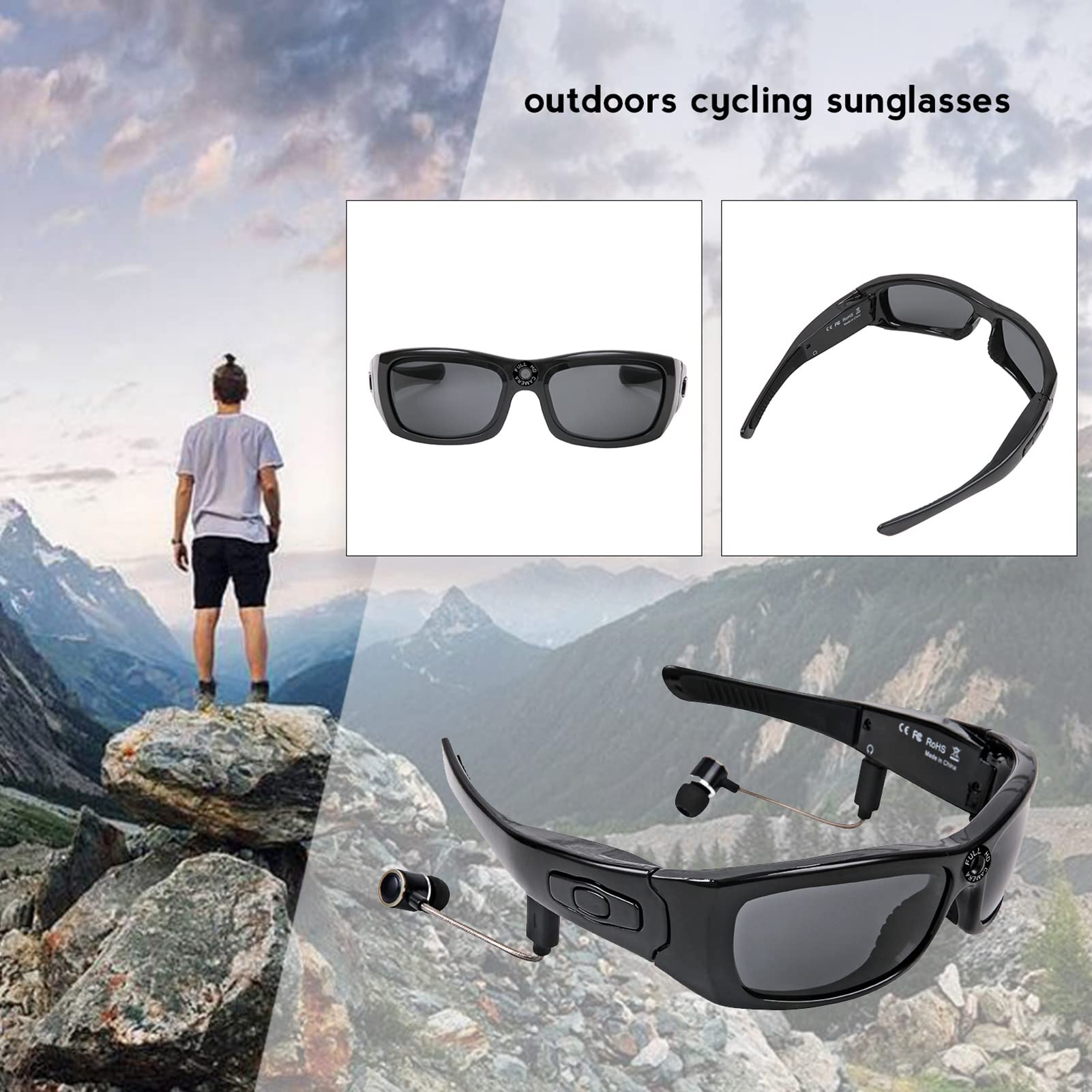 Bluetooth Sunglasses Camera with 1080P HD Video & Music - Polarized Lens Sports Action Camera for Driving, Cycling, Travel - Hands-Free Calling - Perfect for Outdoor Adventures, Vlogging & Daily Commute