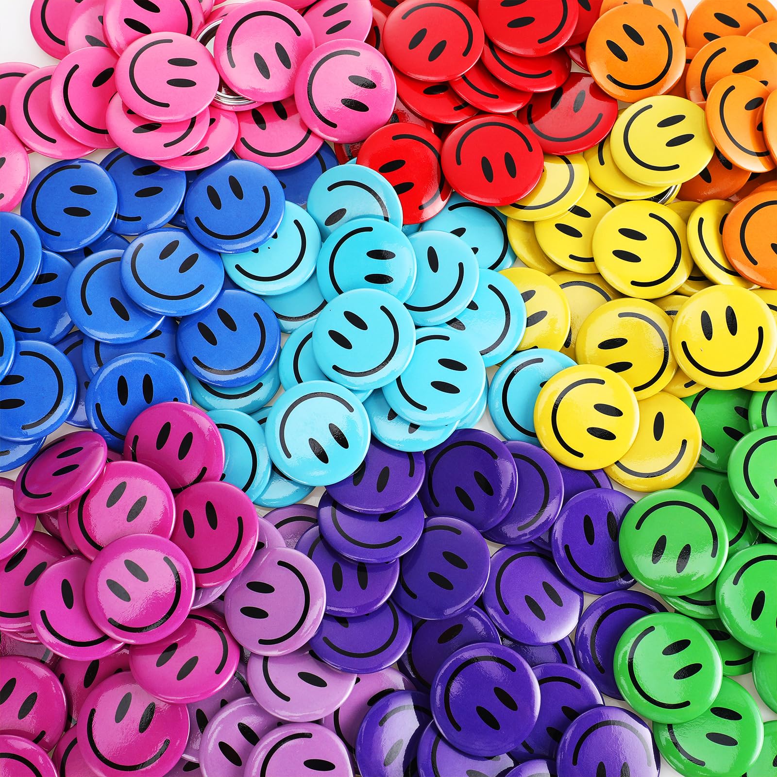 200 Pcs Happy Smile Face Button Pins - Retro Pinback Badges, 1.25 Inch Colorful Classic Smiley Pins for Backpacks, Jackets, Hats & DIY Crafts - Fun Novelty Accessories for Women & Teens