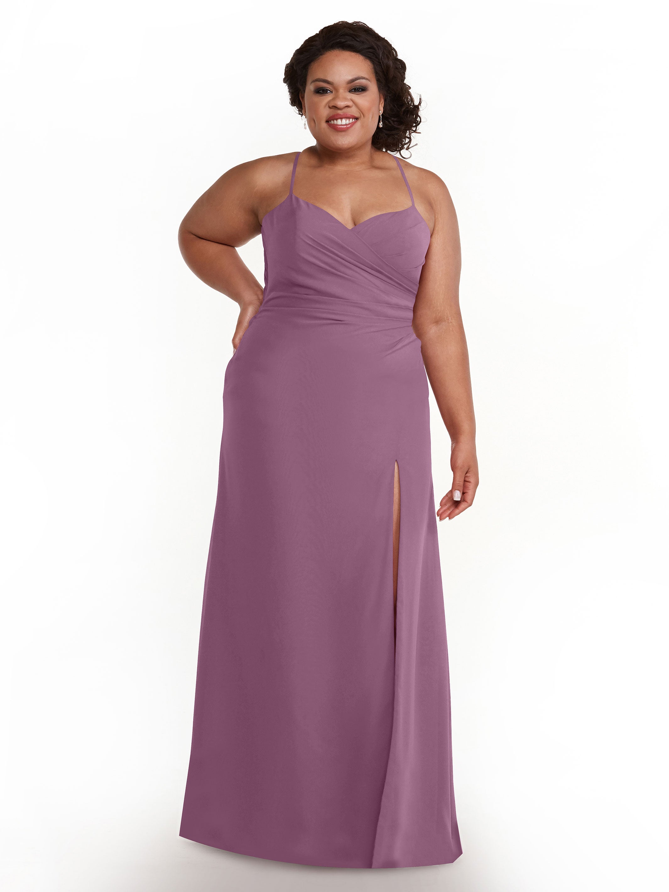 Elegant A-Line Chiffon Bridesmaid Dress with High Slit - 80167 | Flowy Wedding Party Gown for Formal Events & Special Occasions