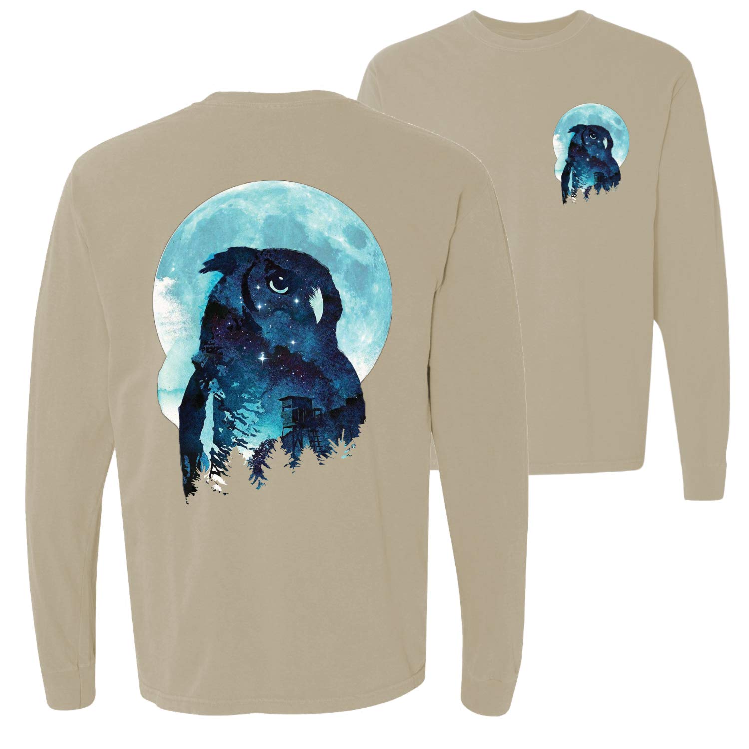 Vintage Washed Long Sleeve T-Shirt for Animal Lovers - Winter Beach Night Owl Graphic Tee - Cozy Casual Wear for Cold Evenings & Outdoor Adventures