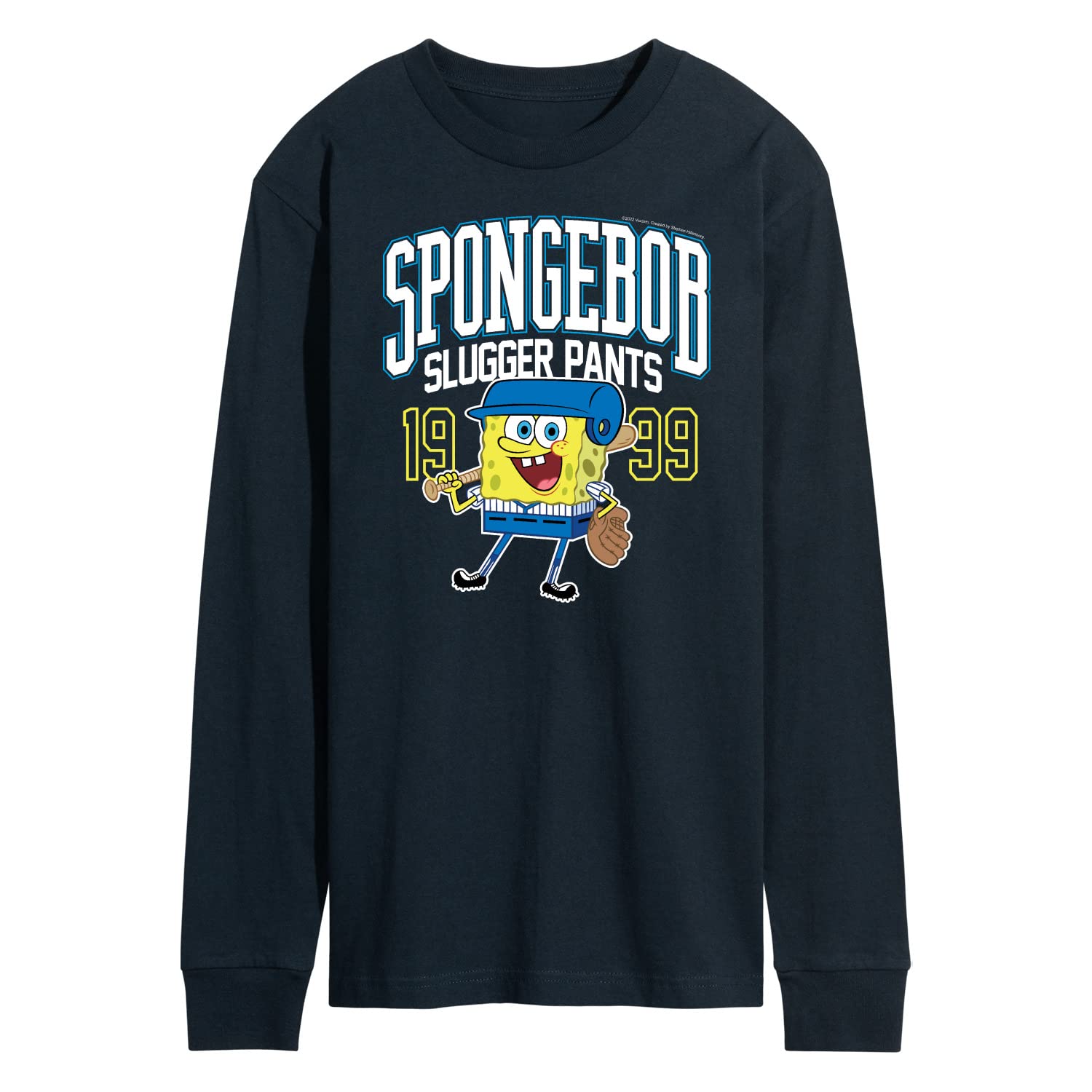 HYBRID APPAREL Spongebob Squarepants American Slugger Pants Men's Long Sleeve Graphic T-Shirt - Cartoon Character Casual Wear for Men - Perfect for Cosplay, Halloween Costumes & Everyday Streetwear