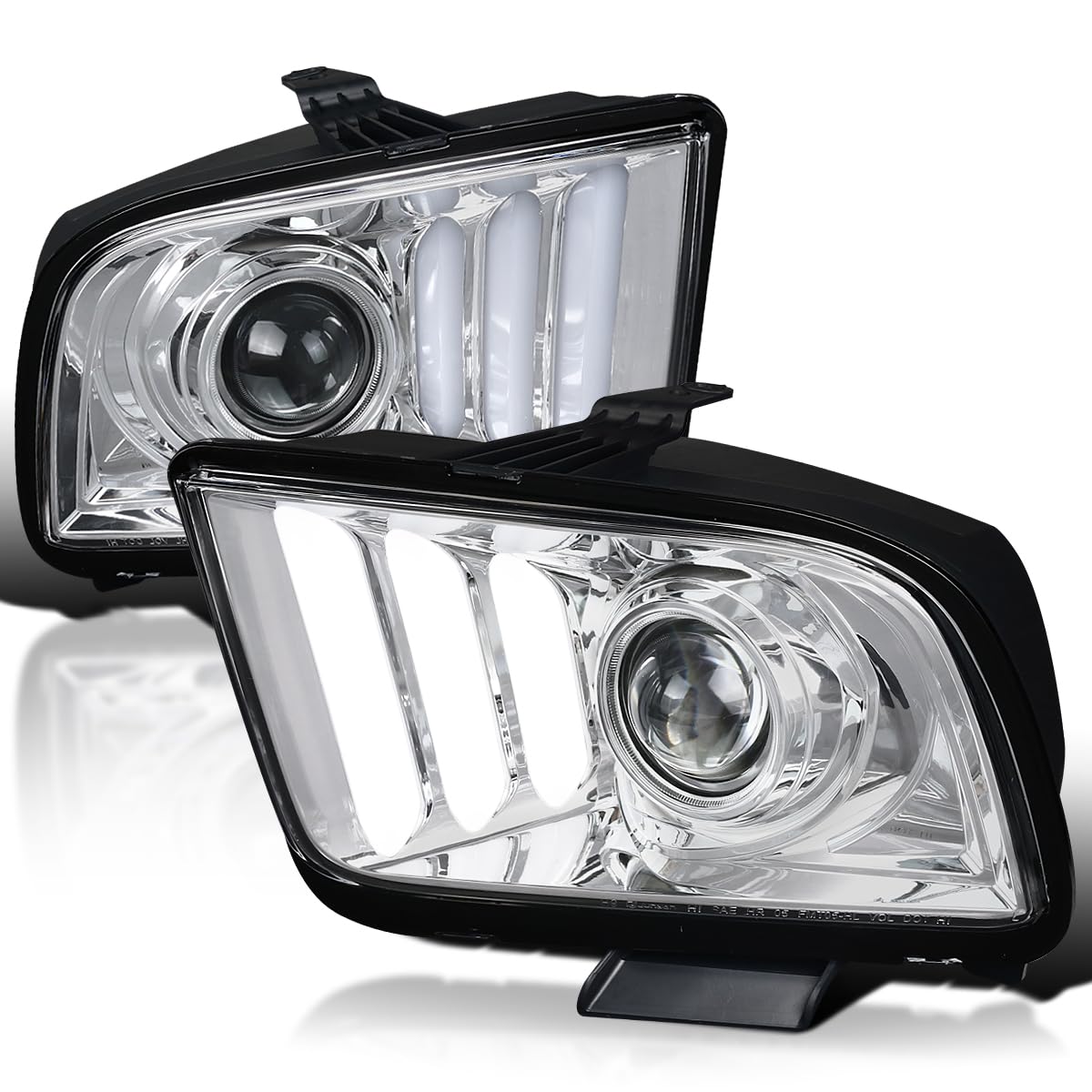 Spec-D Tuning Chrome Projector Headlights for 2005-2009 Ford Mustang - Left & Right Pair Headlight Assembly - Upgrade Your Ride for Night Driving & Enhanced Style