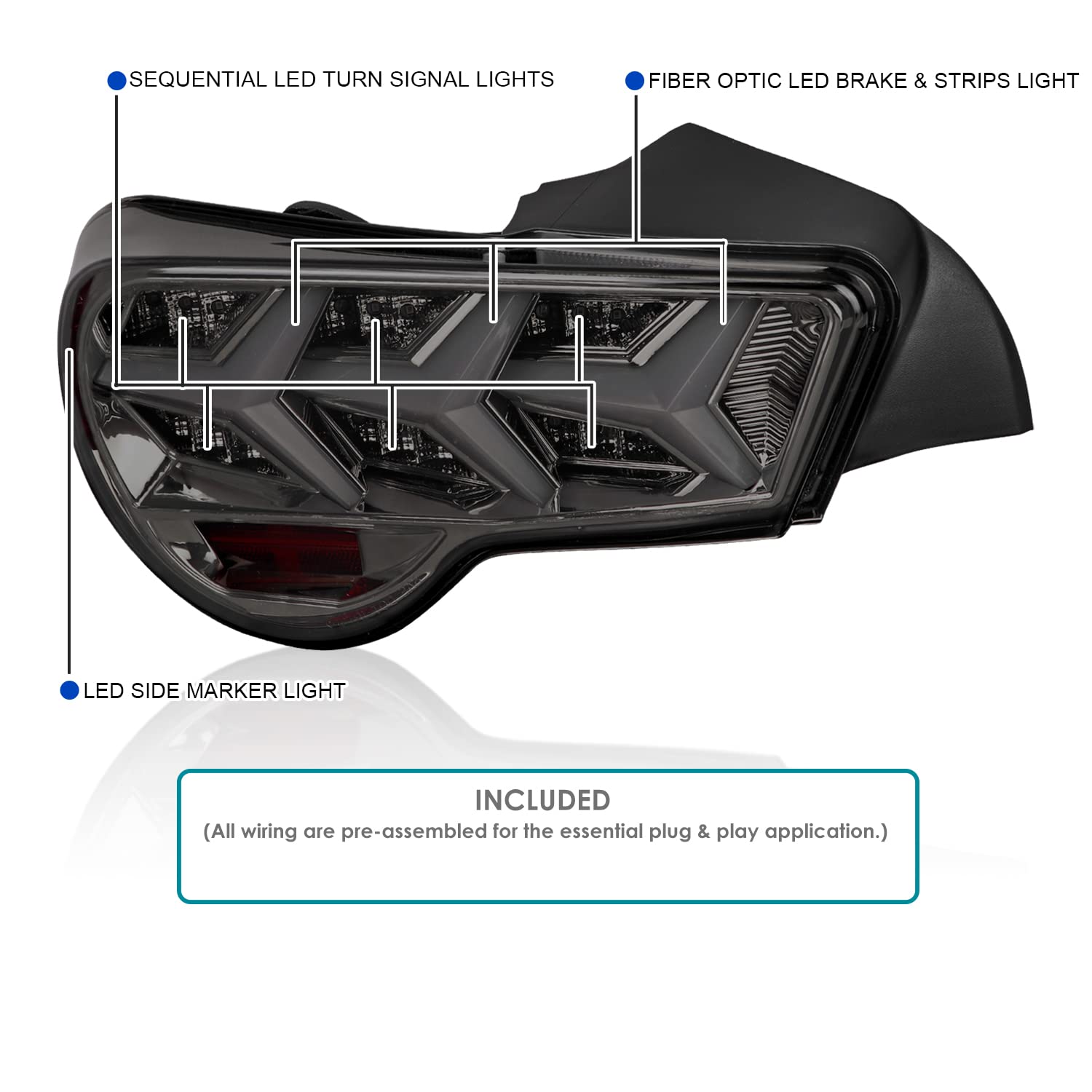 Spec-D Tuning Smoke LED Tail Lights with Sequential Turn Signals - Compatible with 2013-2016 Scion FR-S & Subaru BRZ - Left & Right Pair Assembly - Upgrade Your Car's Style & Visibility for Night Driving