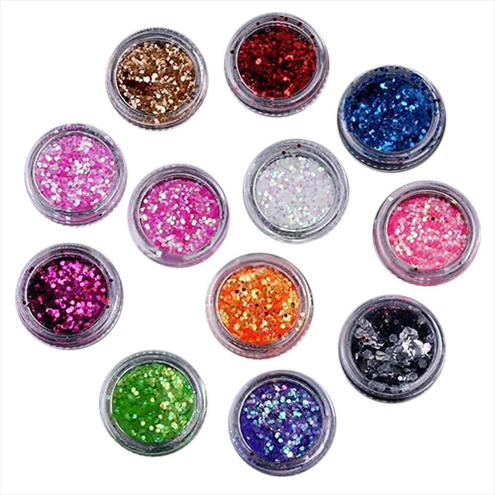 12 Colors Acrylic Glitter Powder for Nail Art - Nail Decoration Glitter Dust for DIY Manicure, Nail Tips Design | Perfect for Nail Salons, Home Nail Art & Party Makeup